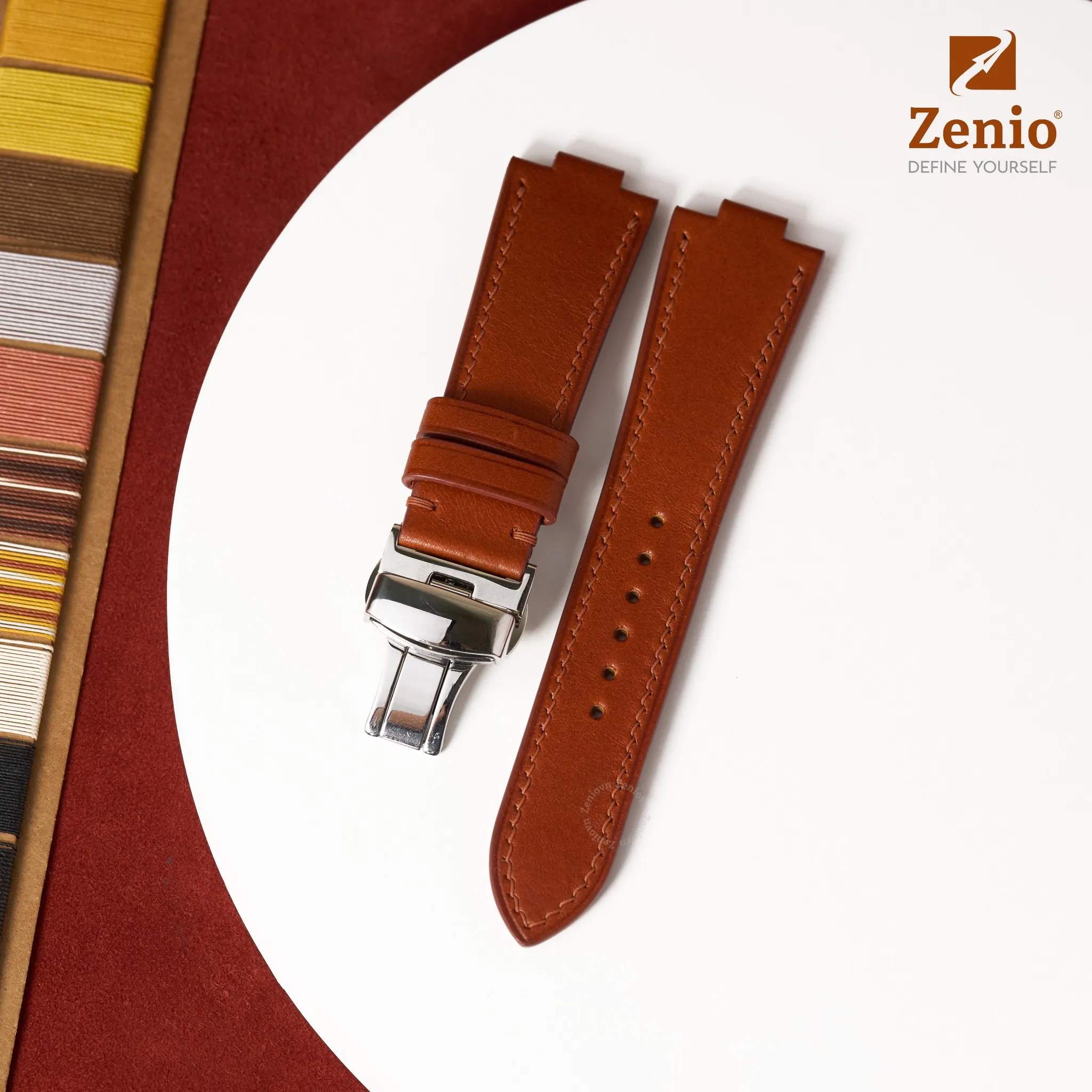 Dây đồng hồ da Barenia Màu nâu Khoá bướm cho đồng hồ Orient