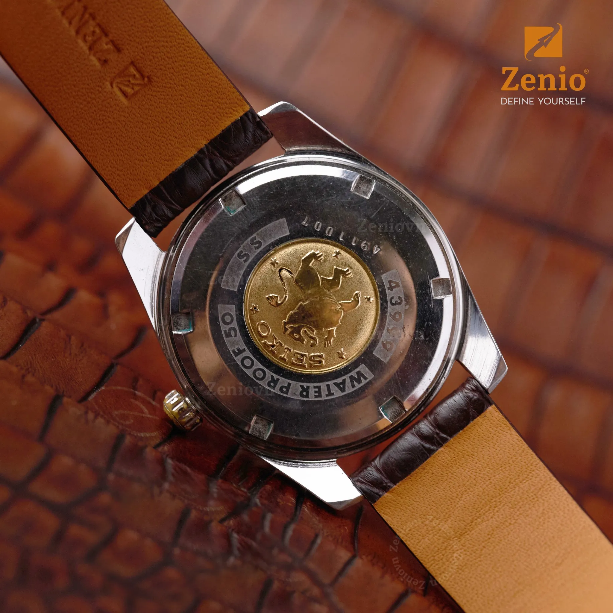 Dây đồng hồ Da Cá sấu Màu nâu cho đồng hồ Seiko 5