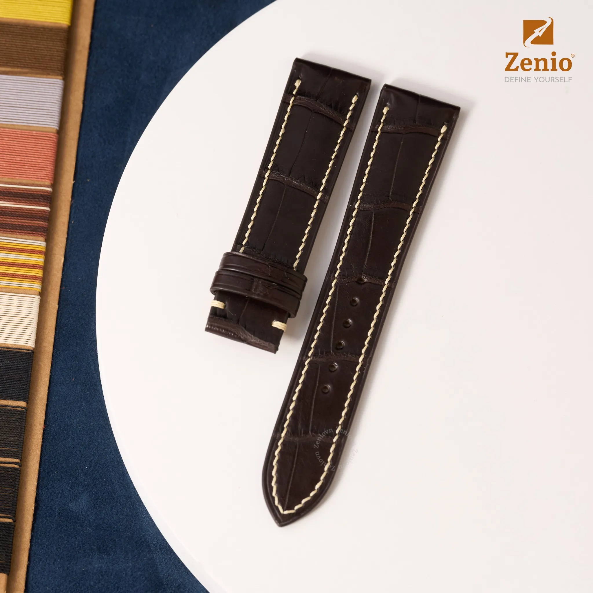 Dây đồng hồ Da Cá sấu Màu nâu đen cho đồng hồ Longiness Master