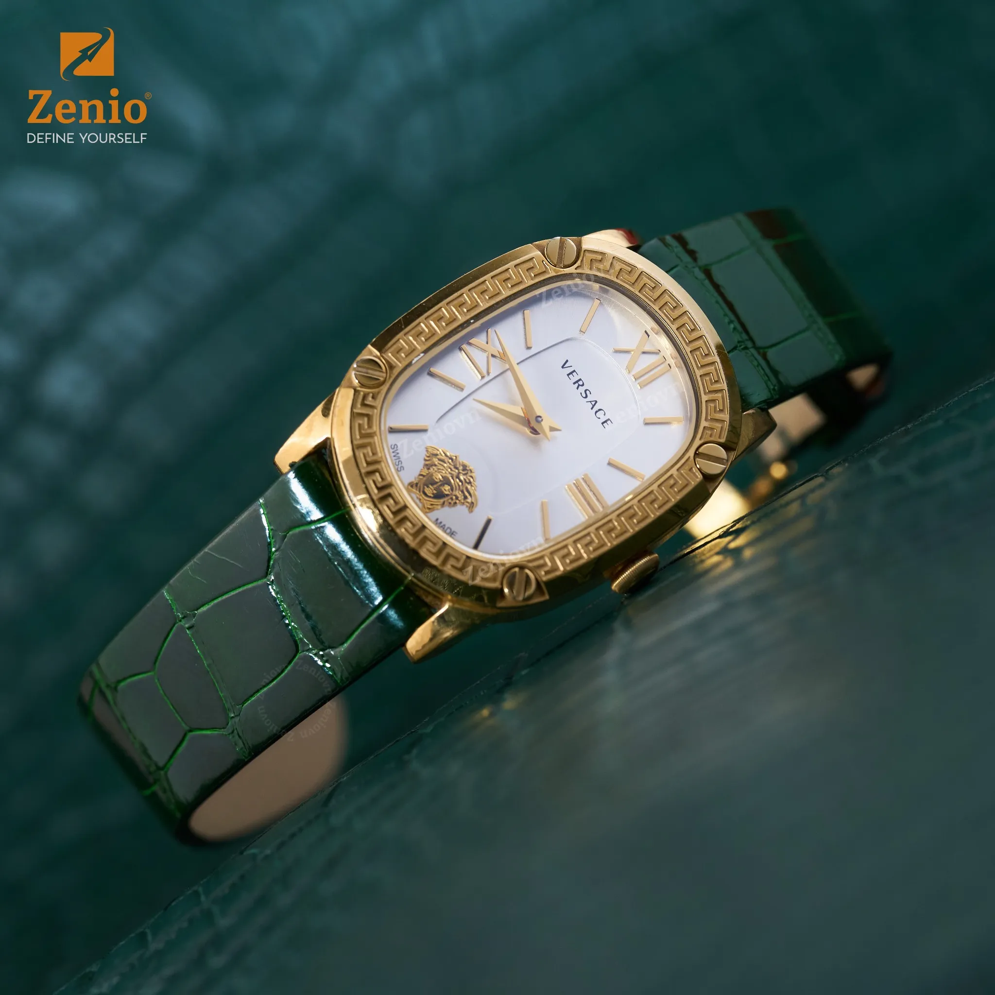 Dây đồng hồ Da Cá sấu Màu xanh lá cho đồng hồ Versace Couture 3