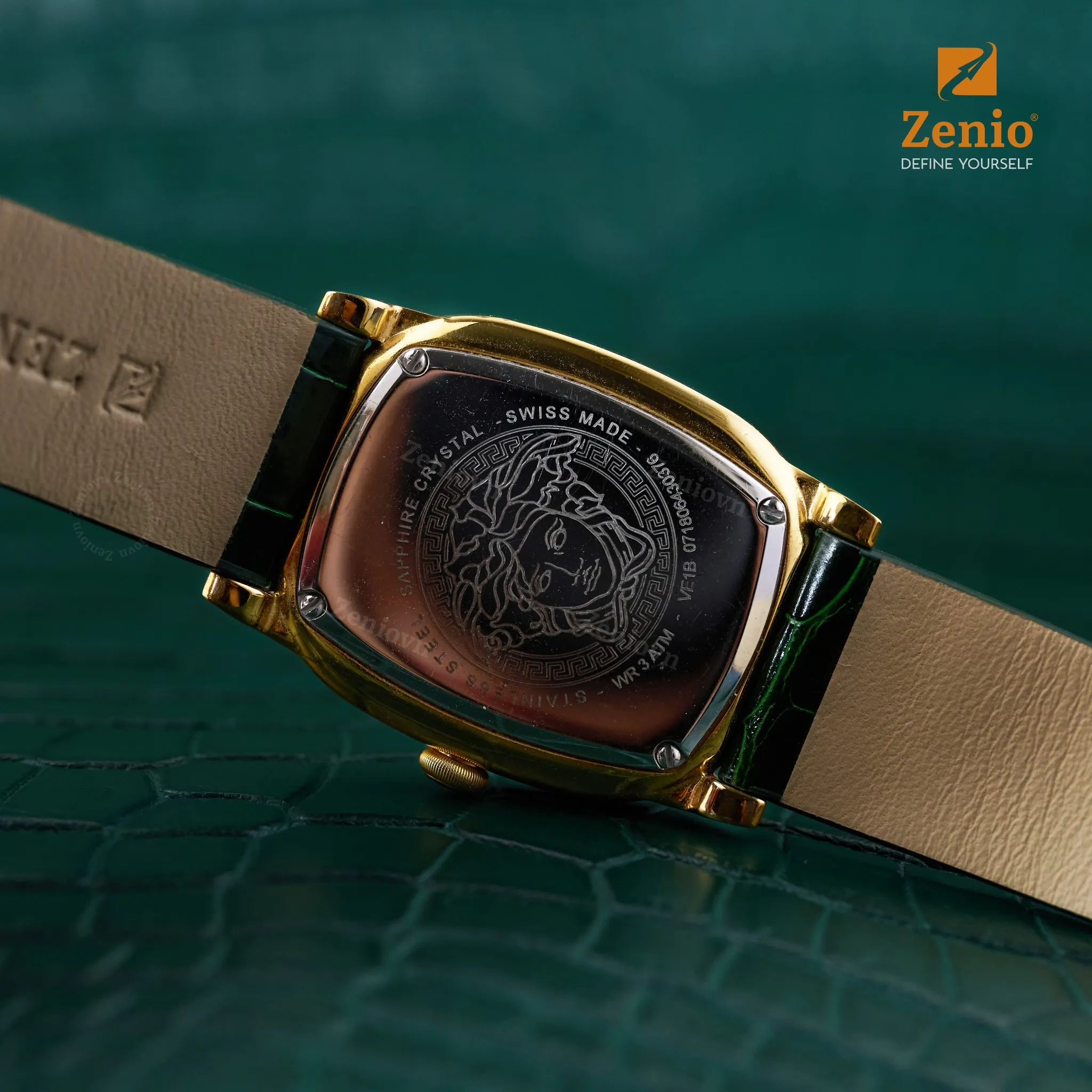 Dây đồng hồ Da Cá sấu Màu xanh lá cho đồng hồ Versace Couture 4