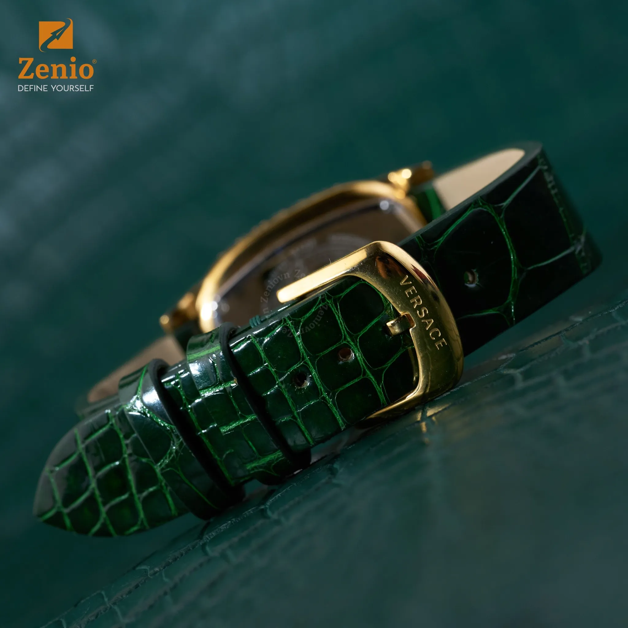 Dây đồng hồ Da Cá sấu Màu xanh lá cho đồng hồ Versace Couture 5