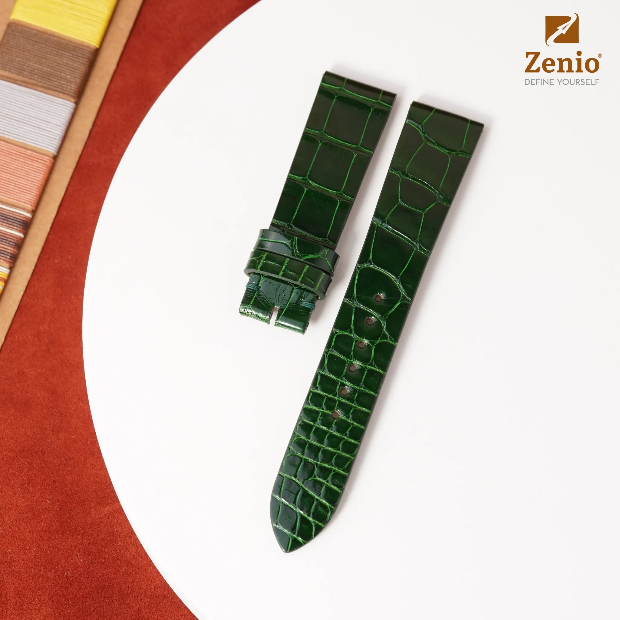 Dây đồng hồ Da Cá sấu Màu xanh lá cho đồng hồ Versace Couture