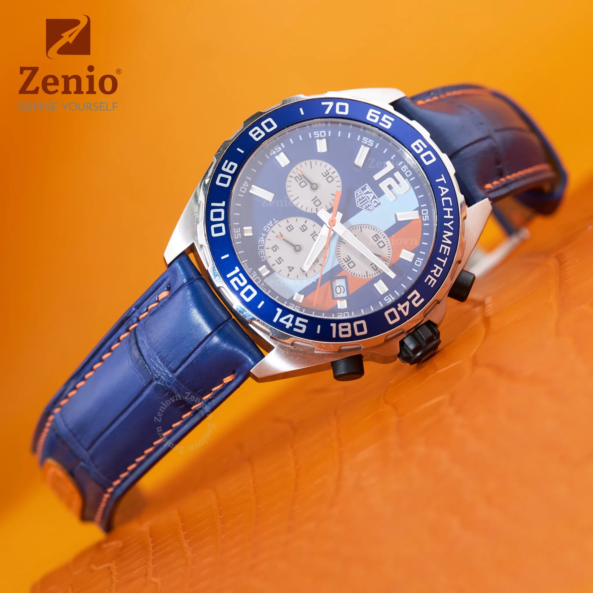 Dây đồng hồ Da Cá sấu Màu xanh navy cho đồng hồ Tag Heuer Formula 1 'Gulf Edition' 3