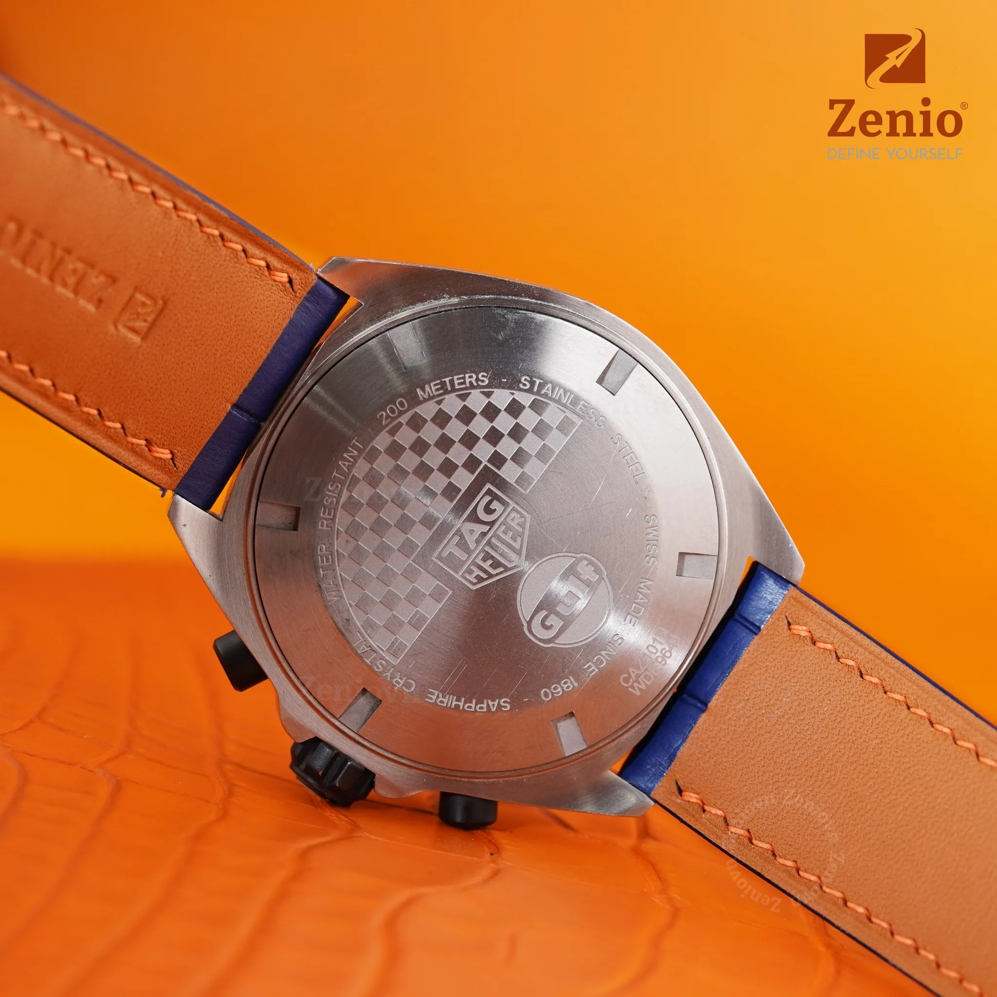 Dây đồng hồ Da Cá sấu Màu xanh navy cho đồng hồ Tag Heuer Formula 1 'Gulf Edition' 4