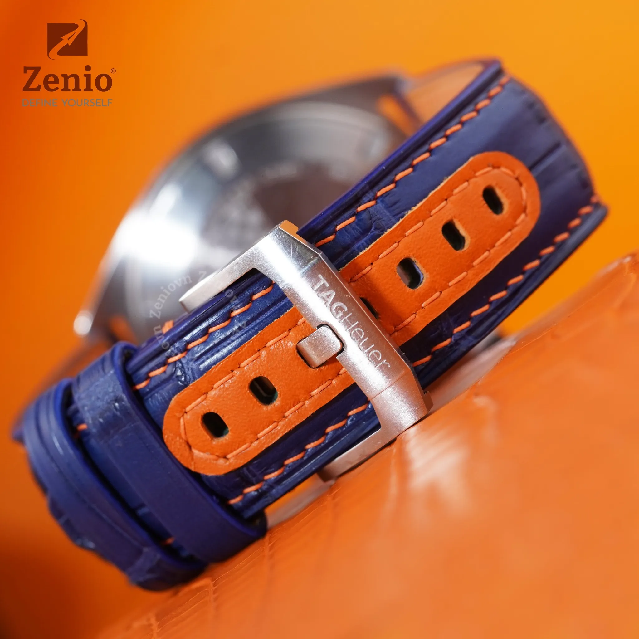 Dây đồng hồ Da Cá sấu Màu xanh navy cho đồng hồ Tag Heuer Formula 1 'Gulf Edition' 5