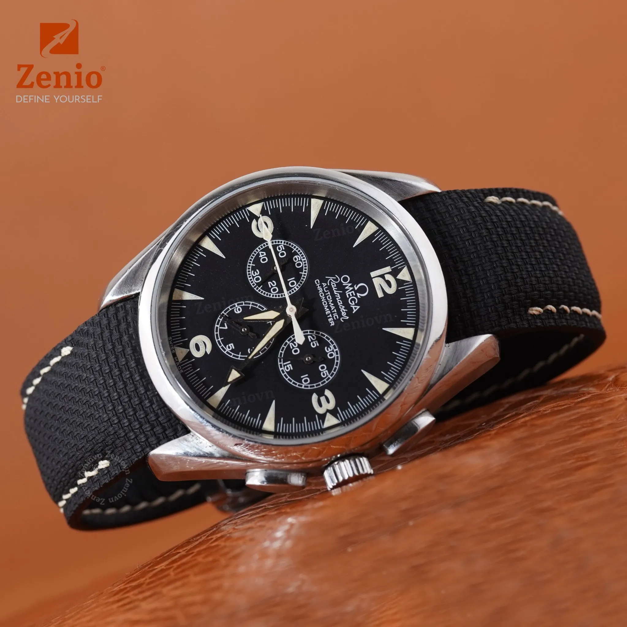 Dây đồng hồ Da FKM Sailcloth Màu đen bo tròn cho đồng hồ Omega Seamaster