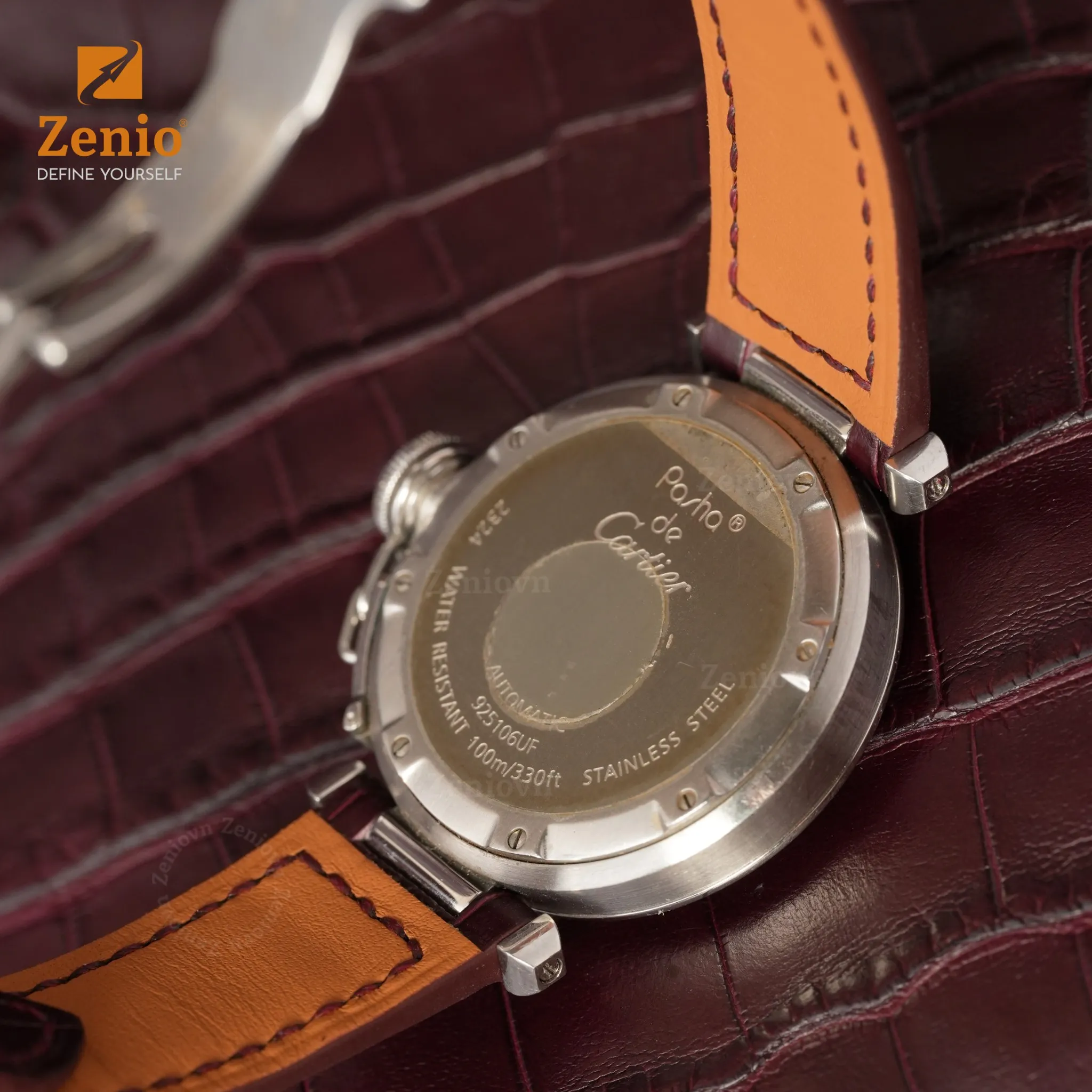 Dây đồng hồ Da cá sấu Alligator Màu burgundy cho đồng hồ Cartier 5