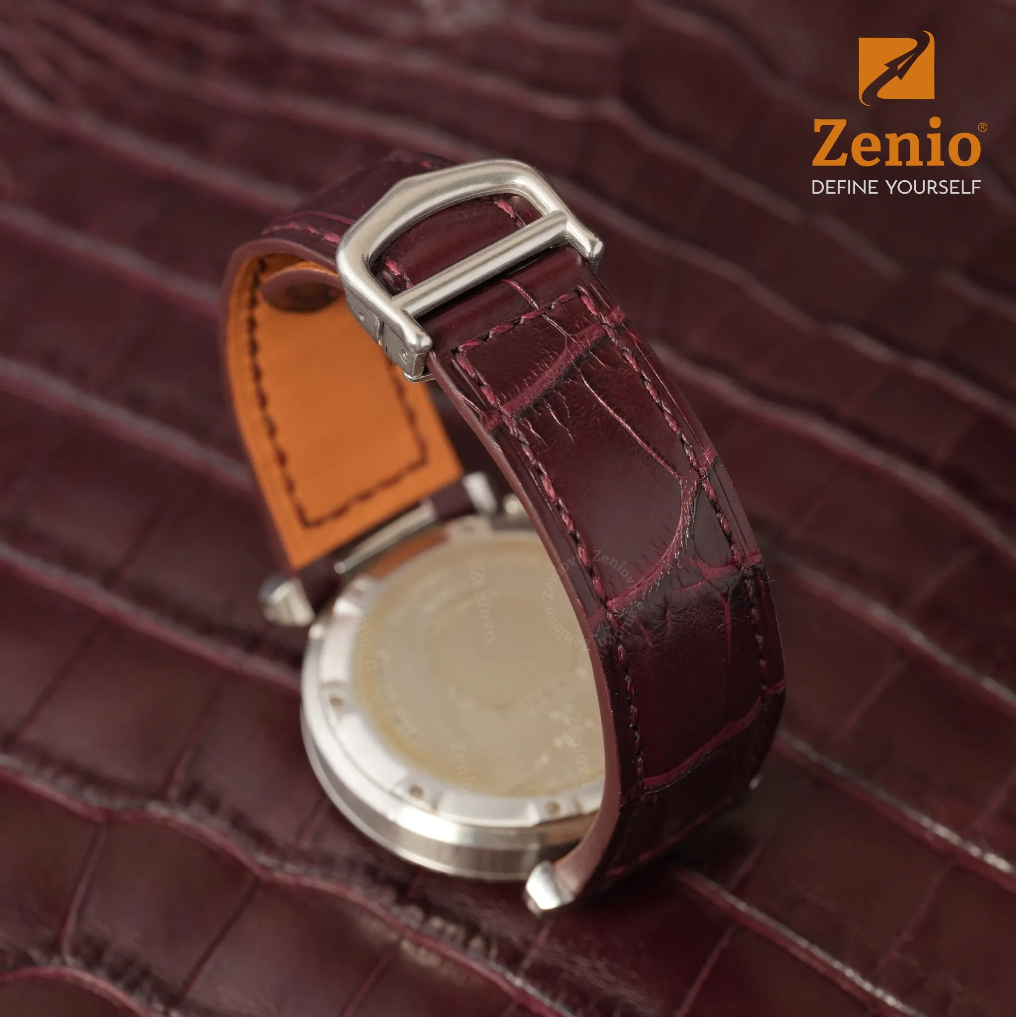 Dây đồng hồ Da cá sấu Alligator Màu burgundy cho đồng hồ Cartier 6