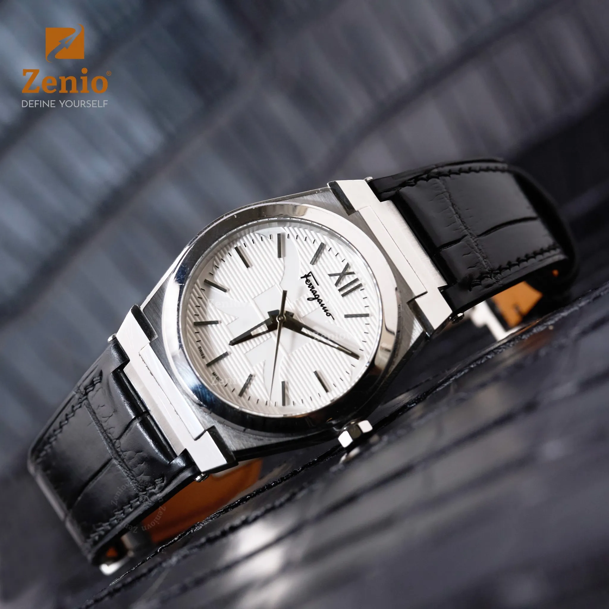 Dây đồng hồ Da cá sấu Màu đen cho đồng hồ Ferragamo