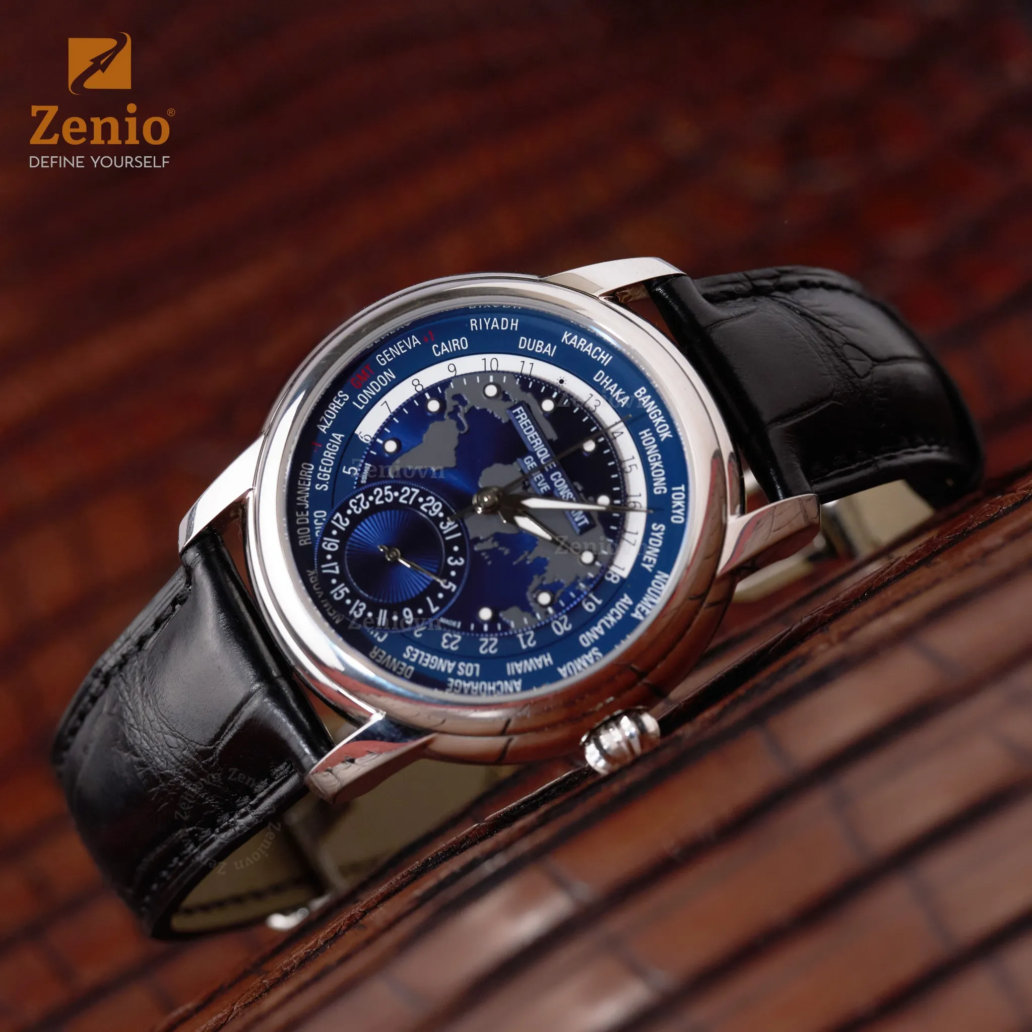 Dây đồng hồ Da cá sấu Màu đen cho đồng hồ Frederique Constant