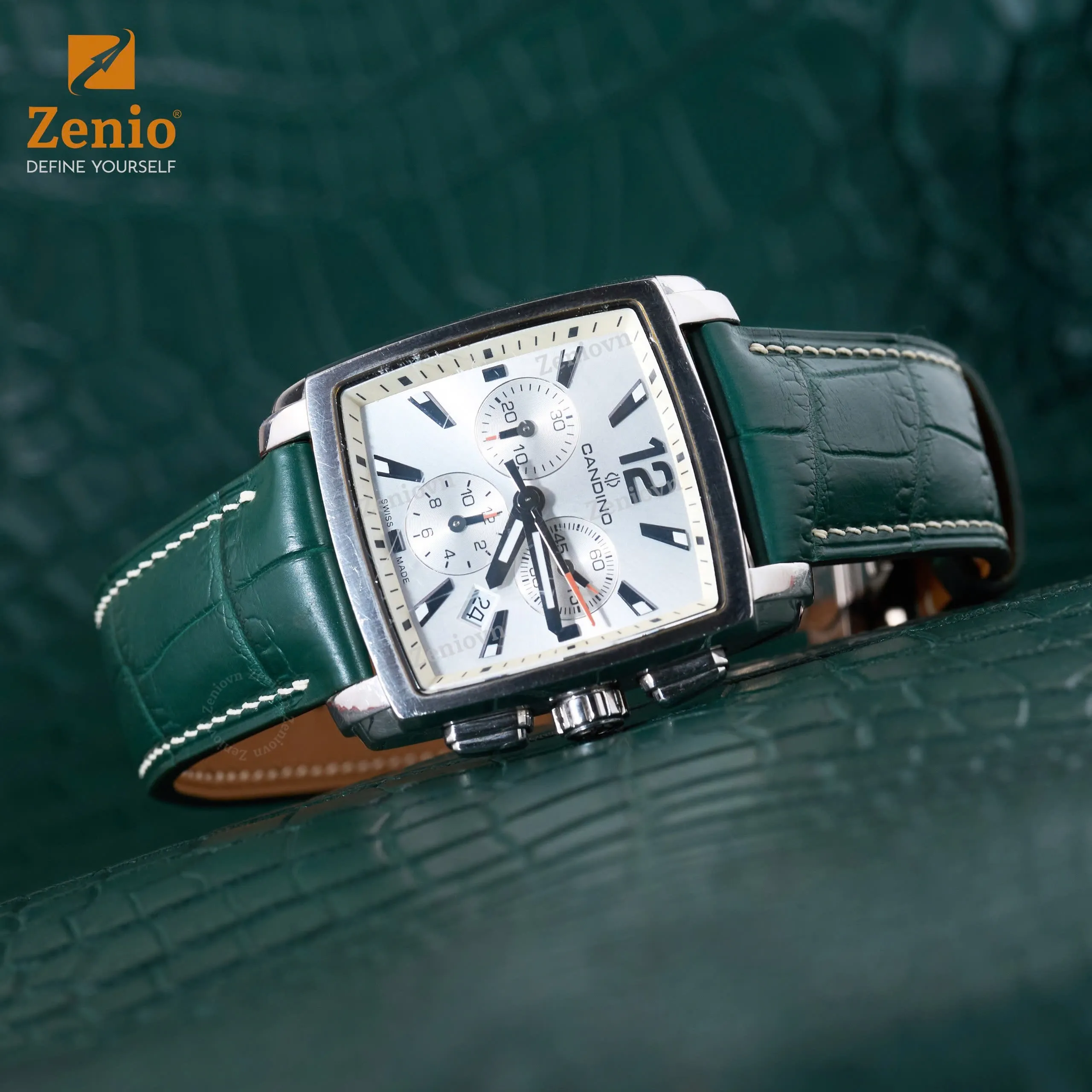 Dây đồng hồ Da cá sấu Màu xanh lá cho đồng hồ Candino