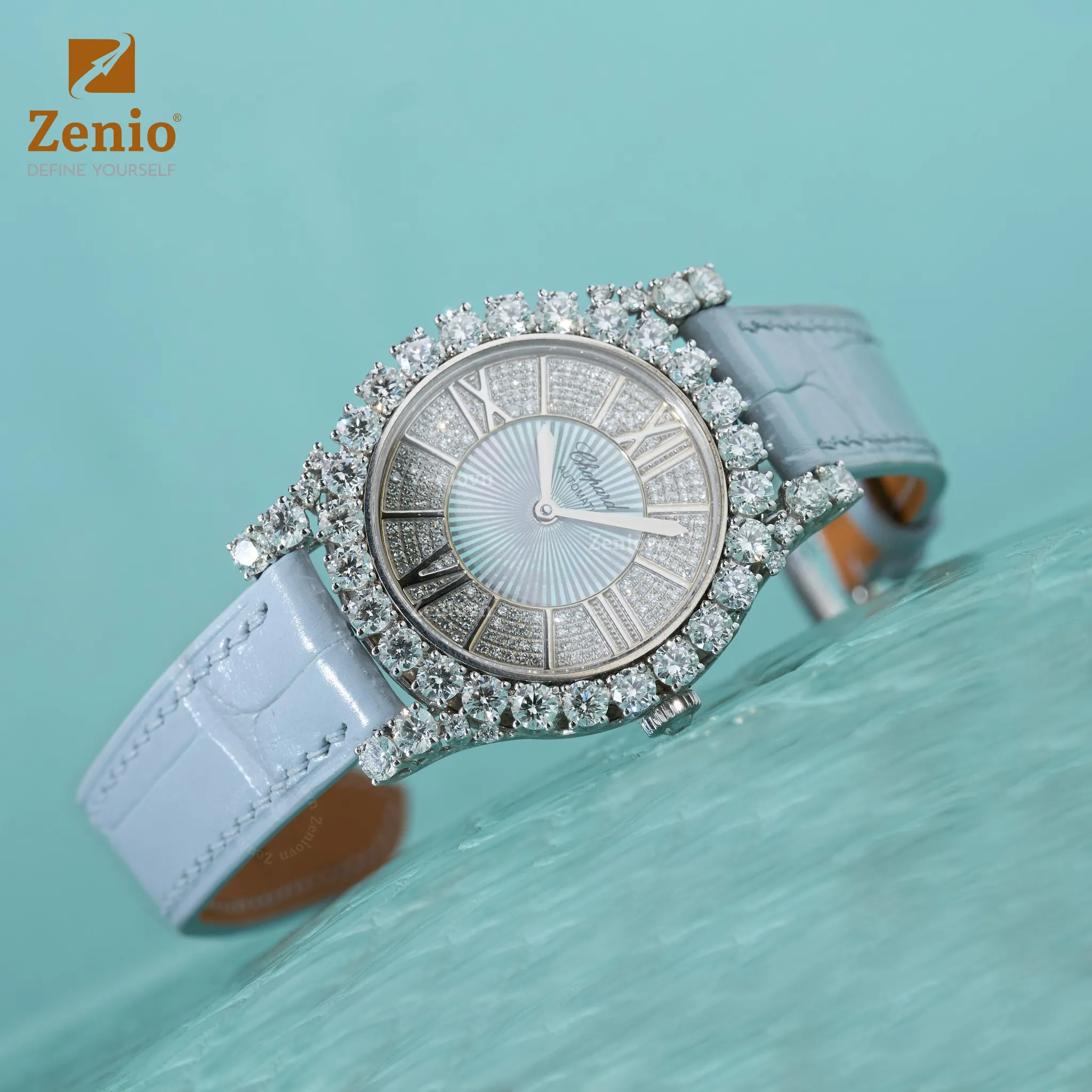 Dây đồng hồ da Alligator Màu xanh xám cho đồng hồ Chopard 2