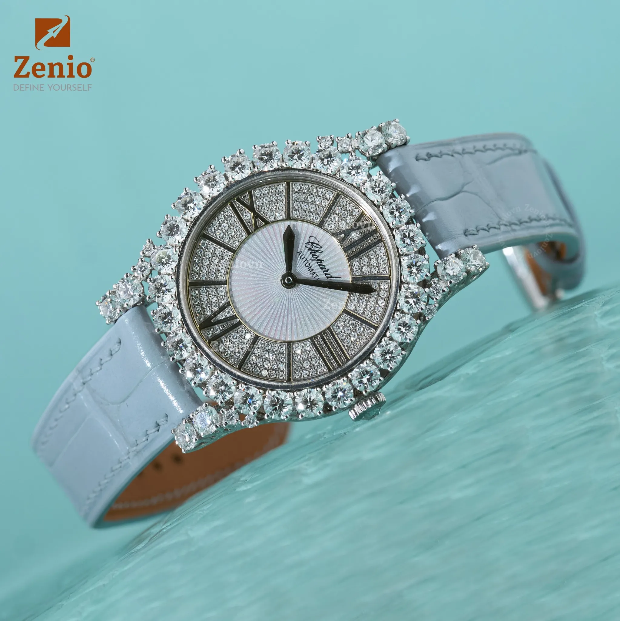 Dây đồng hồ da Alligator Màu xanh xám cho đồng hồ Chopard 5