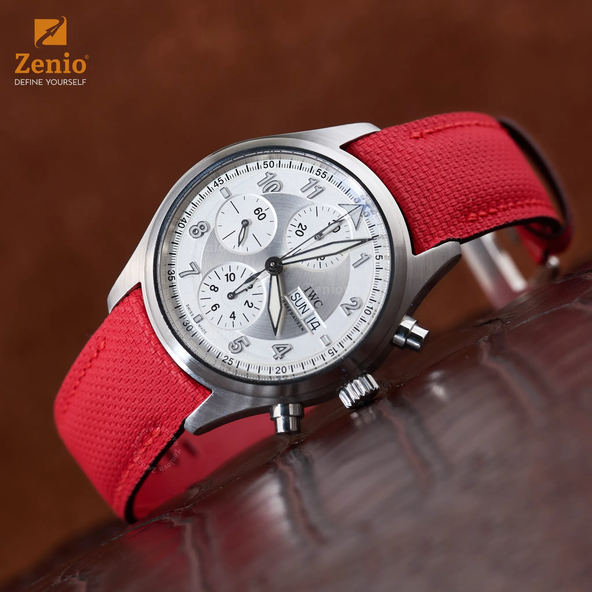 Dây đồng hồ da FKM Sailcloth Màu đỏ bo tròn cho đồng hồ IWC 2