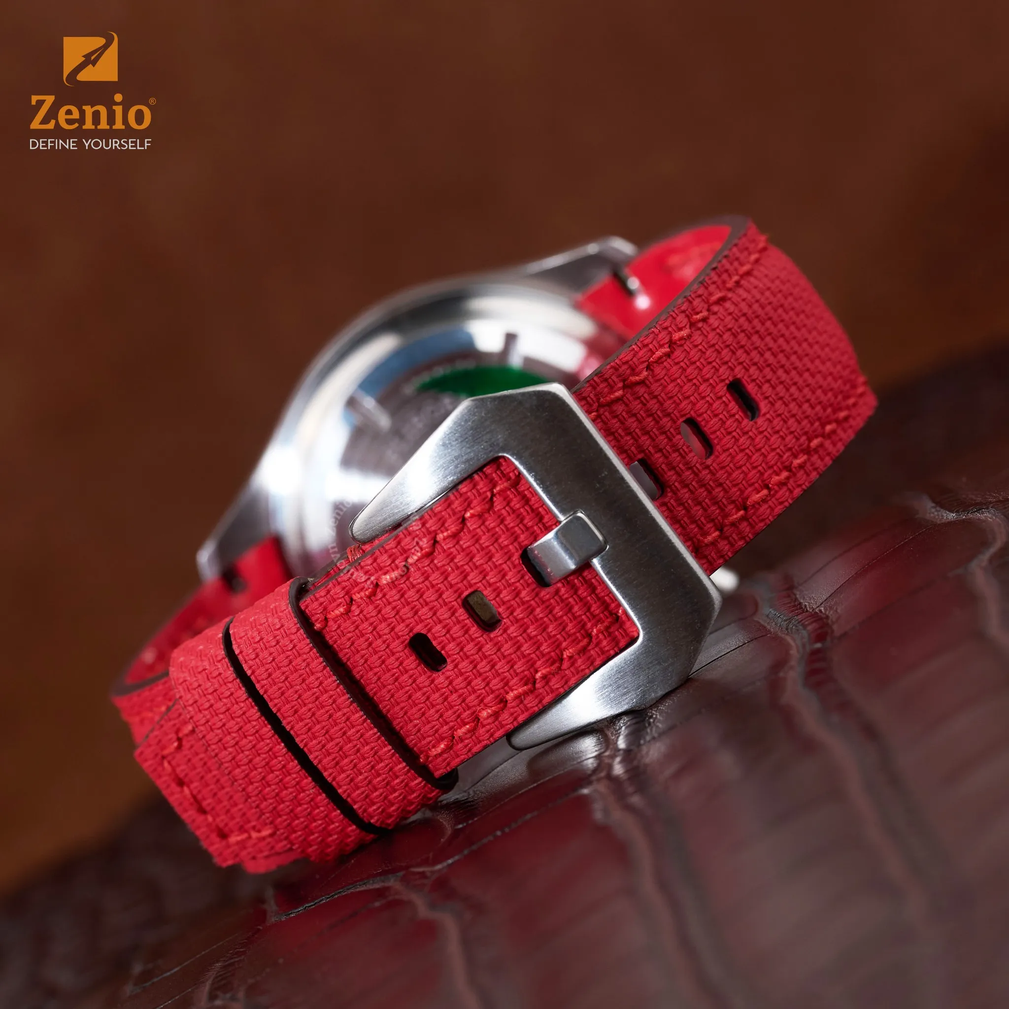 Dây đồng hồ da FKM Sailcloth Màu đỏ bo tròn cho đồng hồ IWC 5