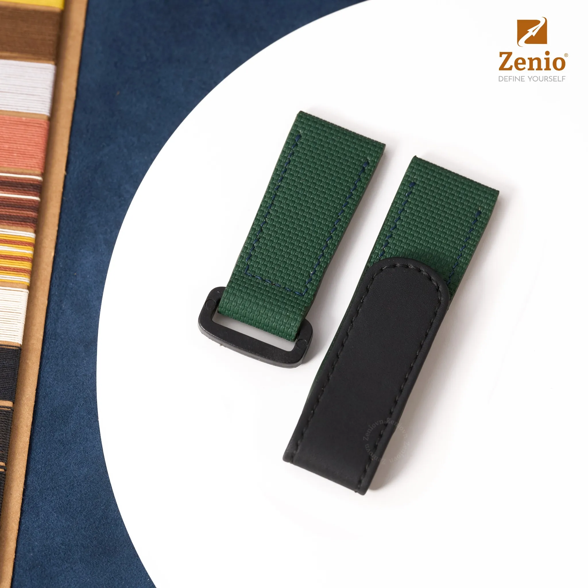 Dây đồng hồ da FKM Sailcloth Velcro Màu xanh rêu cho đồng hồ Apple Watch