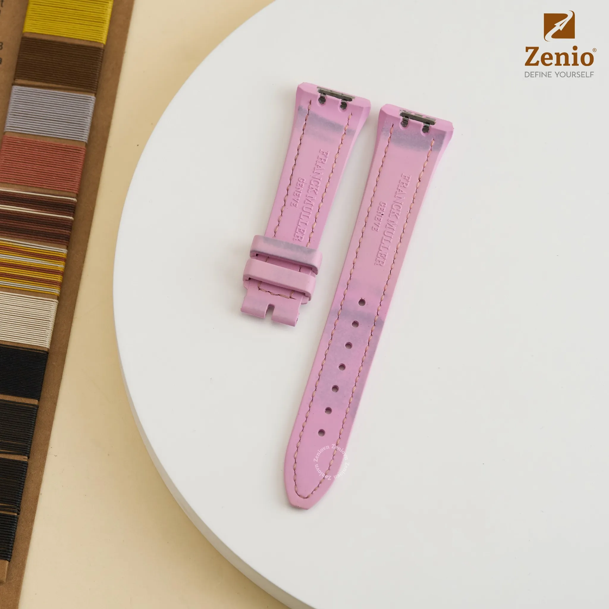 Bọc lại da Cá sấu Hồng lên dây Cao Su Zin cho đồng hồ Frank Muller Vanguard 1