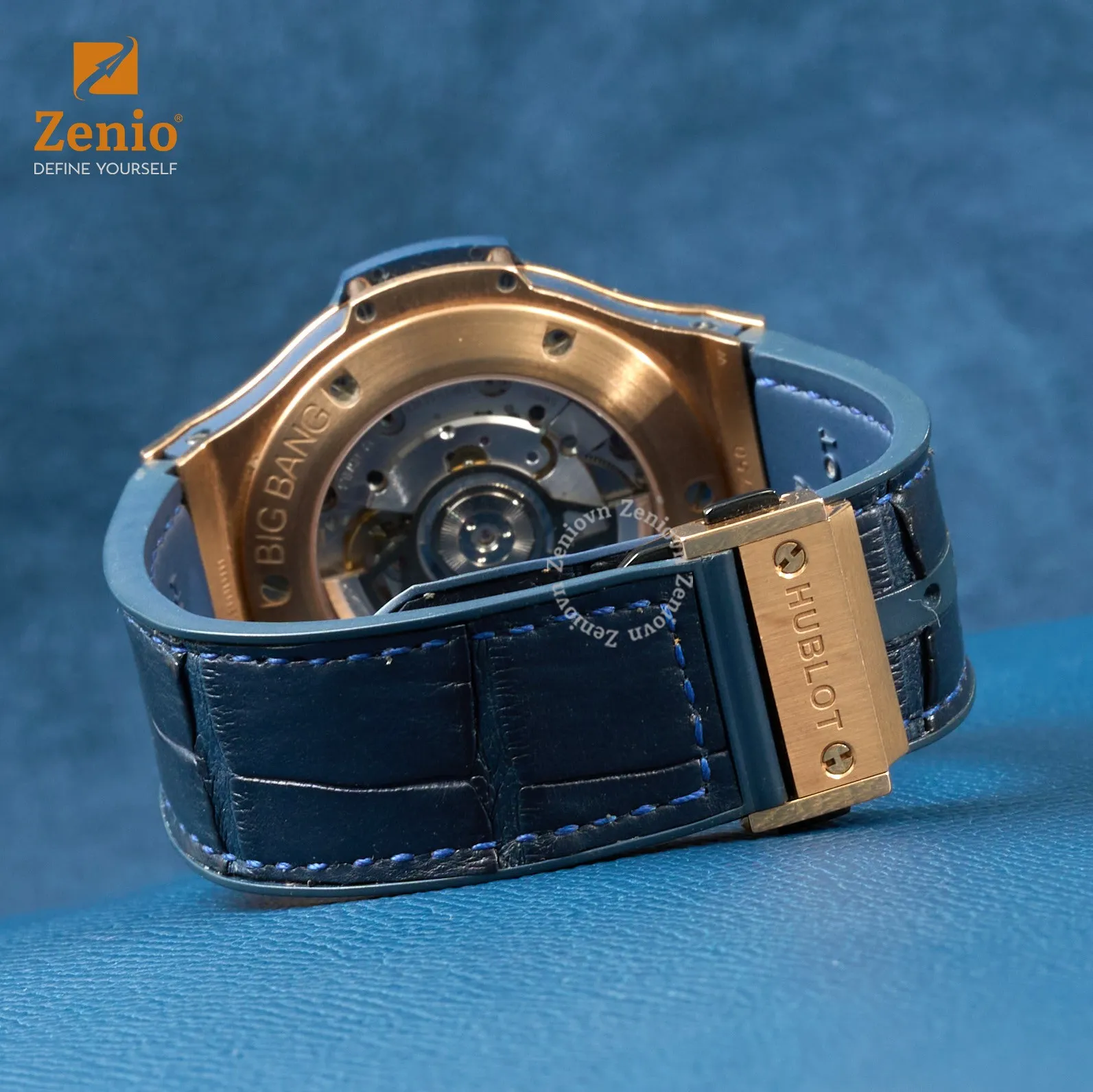 Bọc lại da cá sấu Navy lên dây Cao Su Zin - Hublot Big Bang Chronograph 4