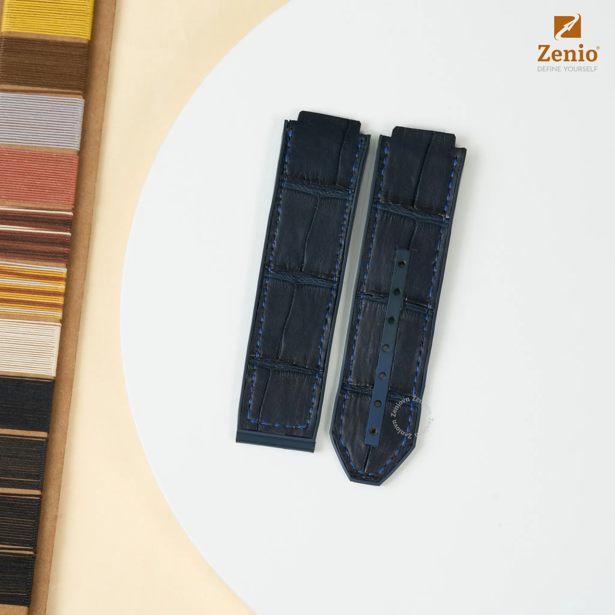 Bọc lại da cá sấu Navy lên dây Cao Su Zin - Hublot Big Bang Chronograph