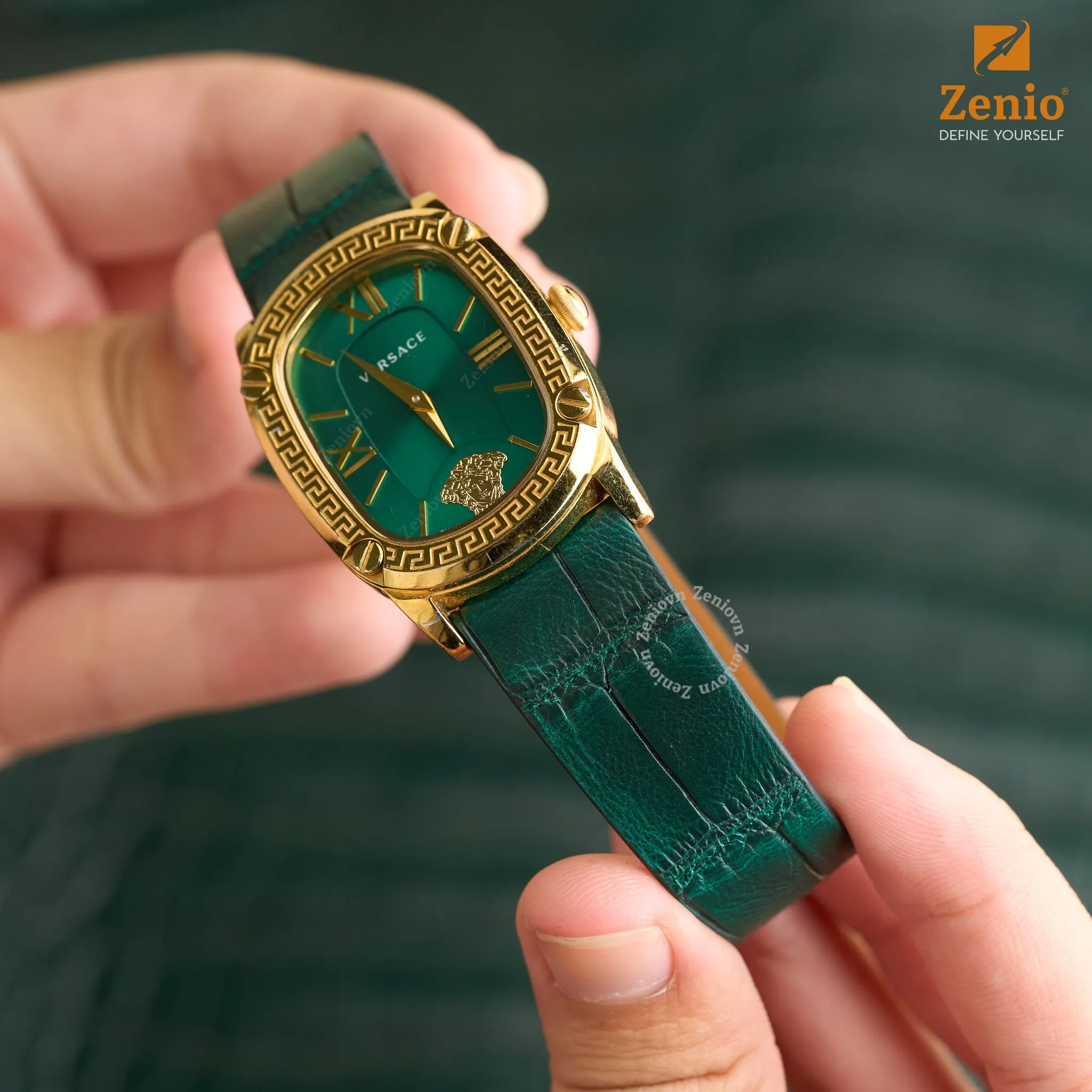 Dây da đồng hồ Da cá sấu Màu xanh đặc biệt cho đồng hồ Versace 3