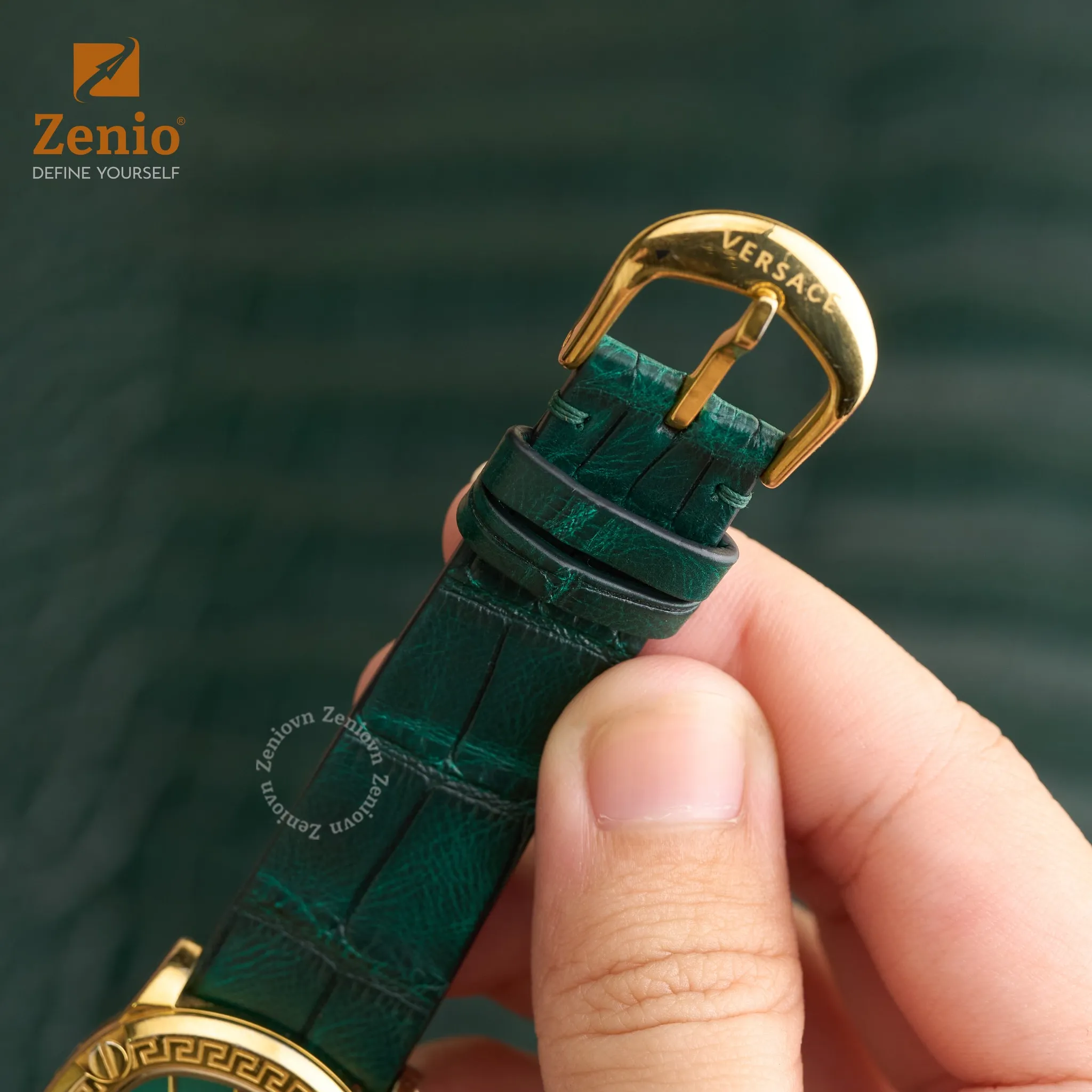 Dây da đồng hồ Da cá sấu Màu xanh đặc biệt cho đồng hồ Versace 4