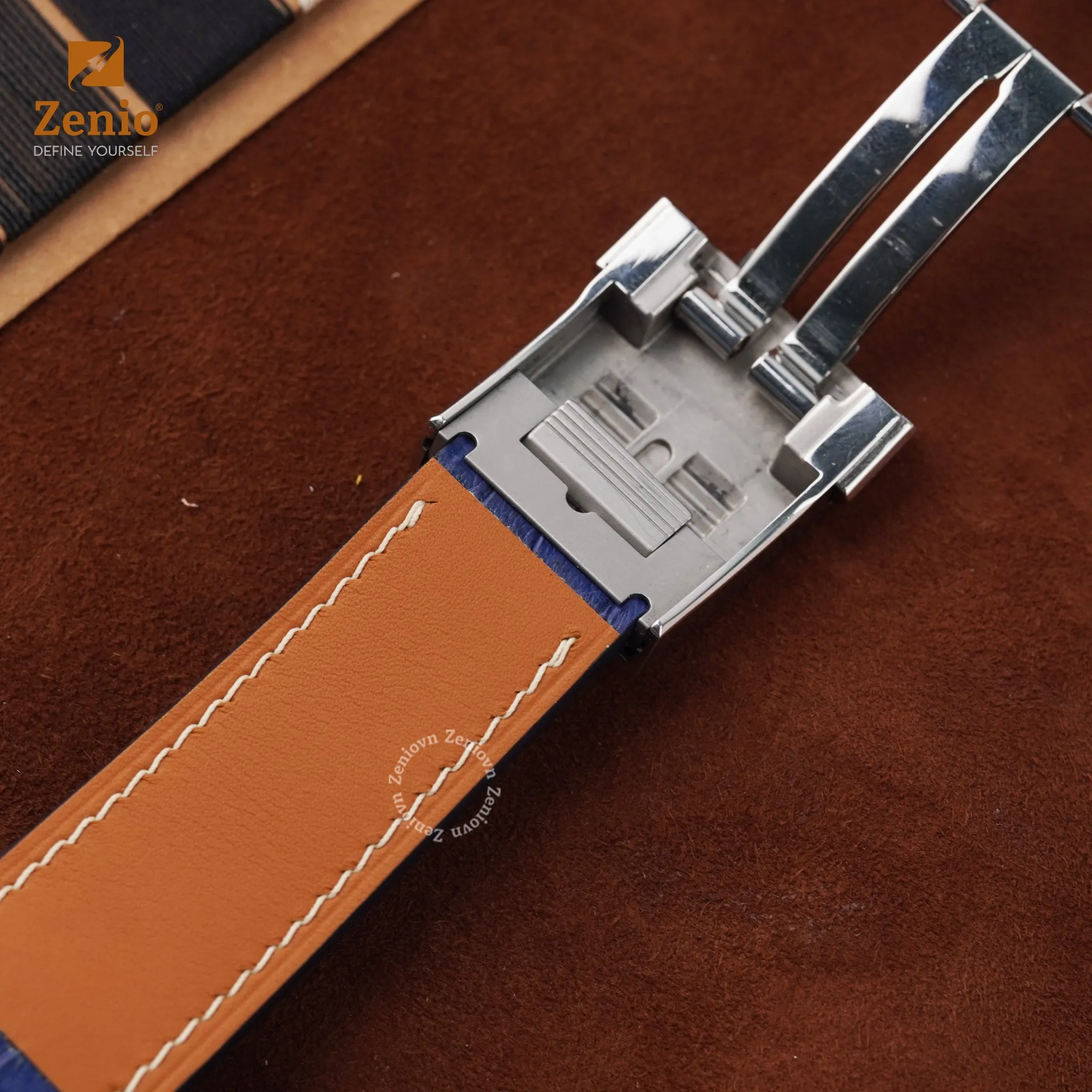 Dây đồng hồ Da Cá sấu Màu Egypt Blue cho đồng hồ Breitling 4