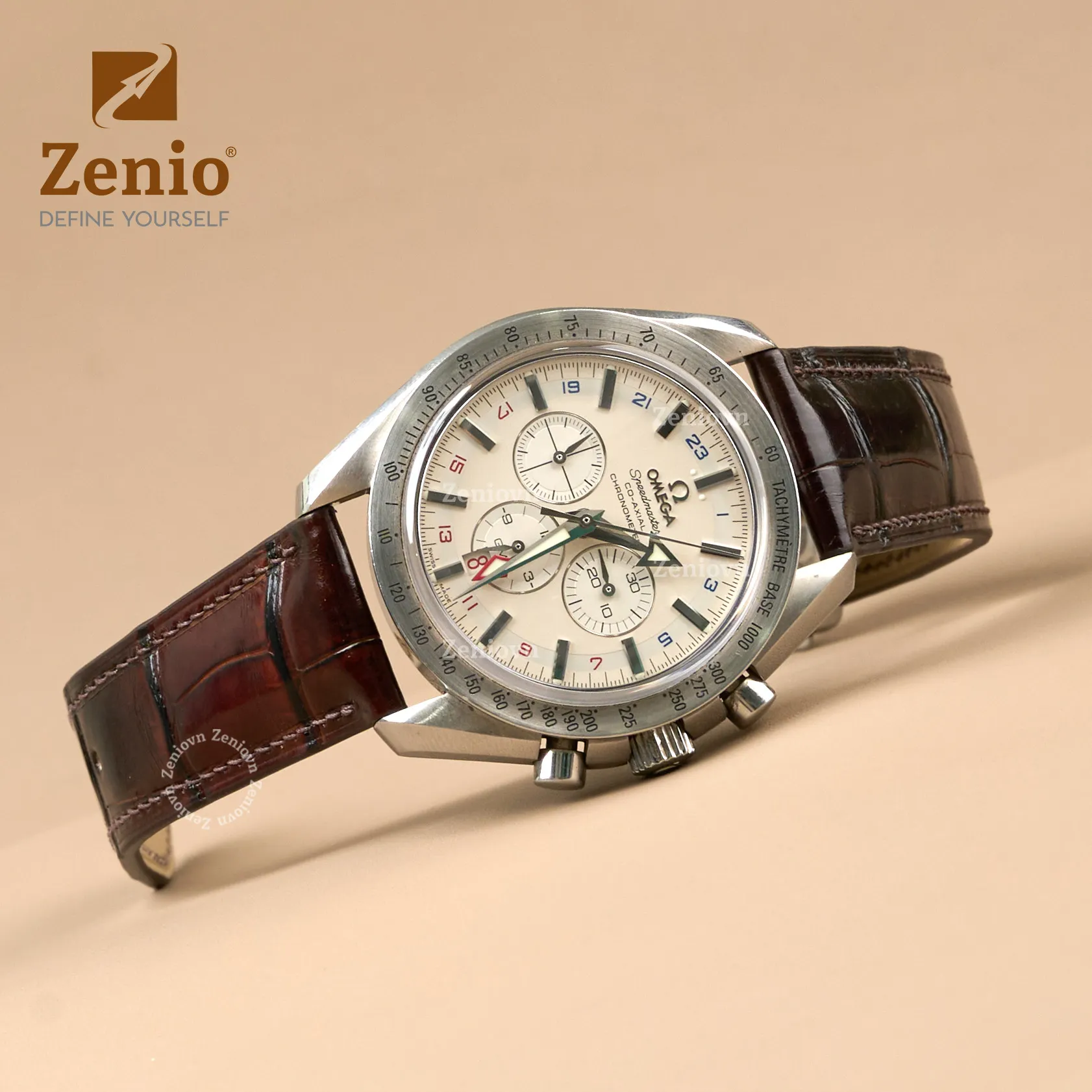 Dây đồng hồ Da Cá sấu Màu Nâu cho đồng hồ Omega Speedmaster 3