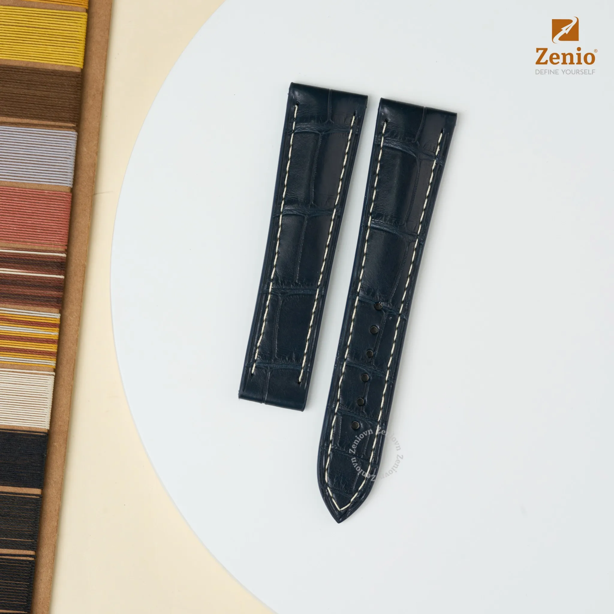 Dây đồng hồ Da Cá sấu Màu Navy cho đồng hồ Omega Seamaster