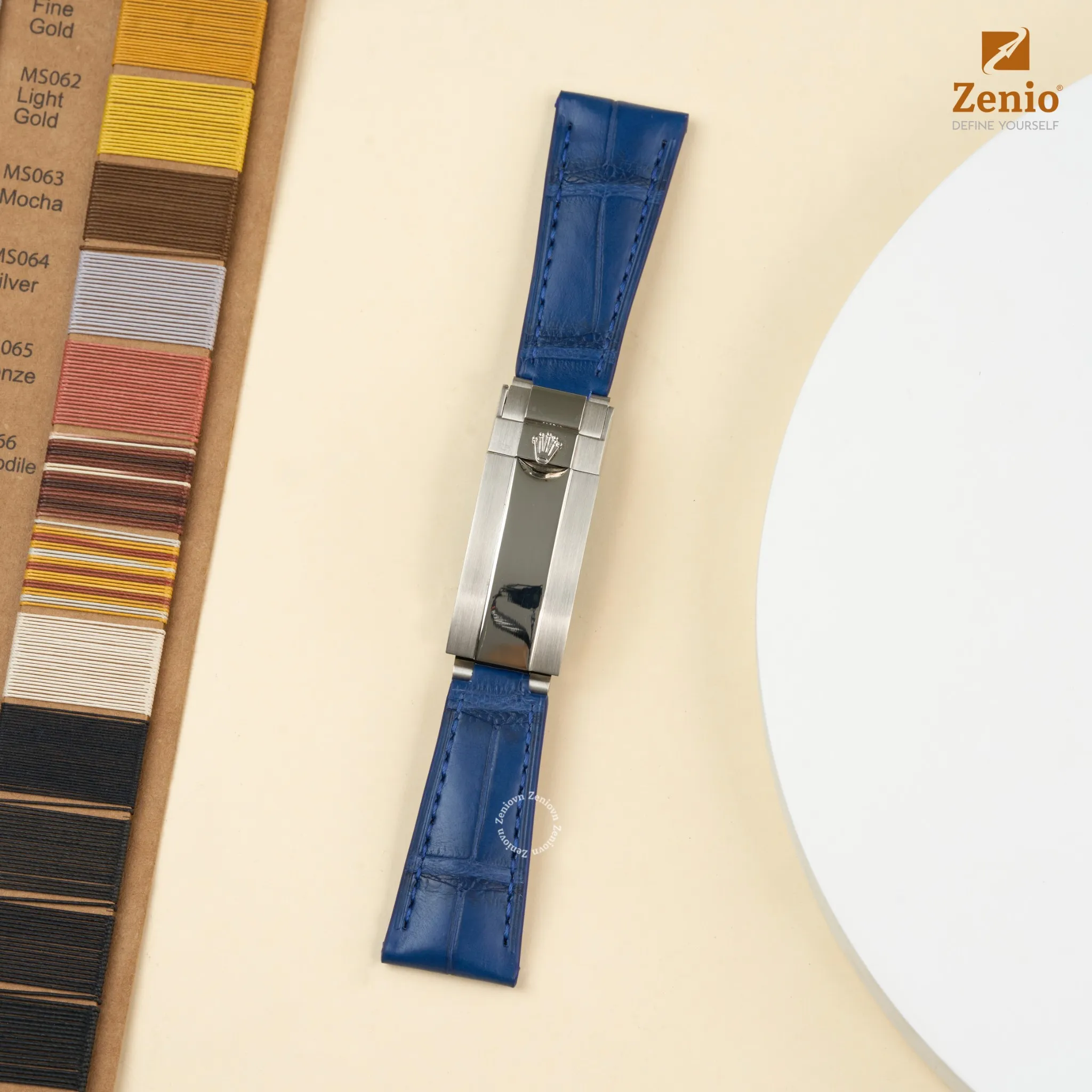 Dây đồng hồ Da Cá sấu Màu Navy cho đồng hồ Rolex Submariner Date