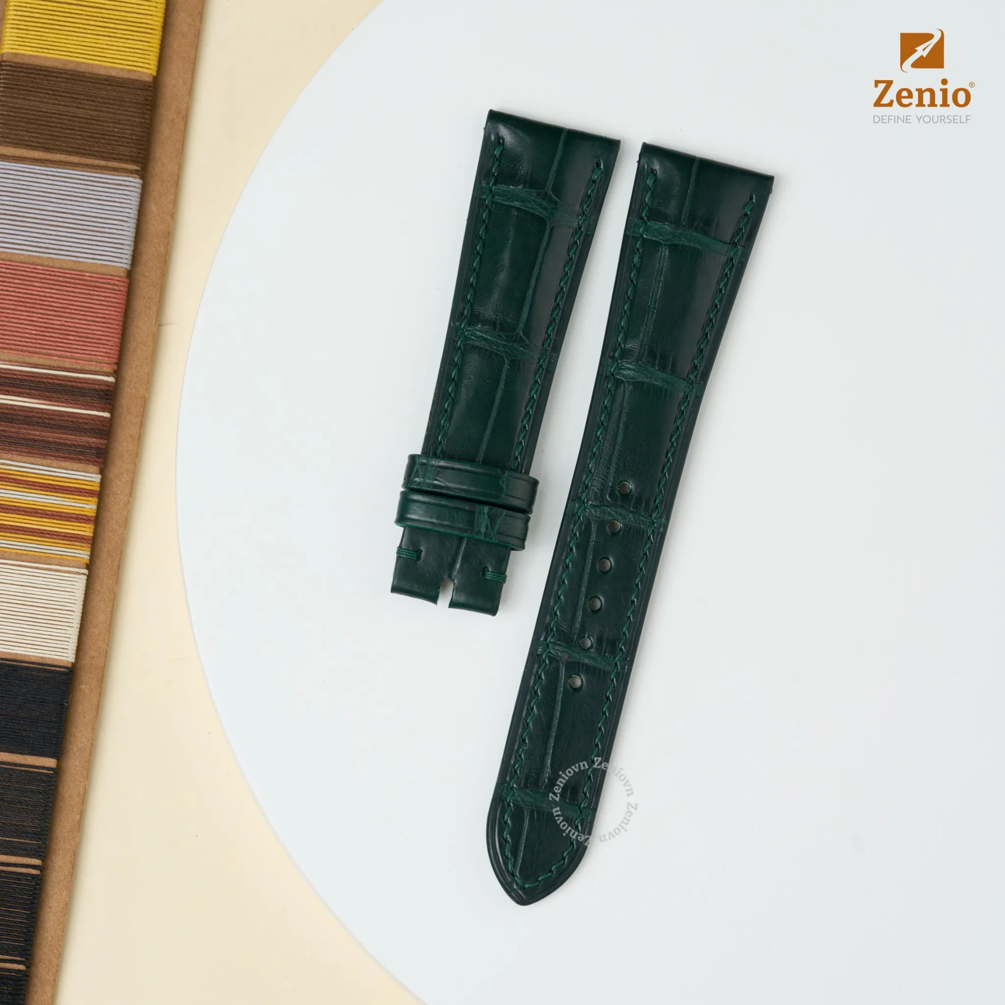 Dây đồng hồ Da Cá sấu Màu Xanh cho đồng hồ Corum