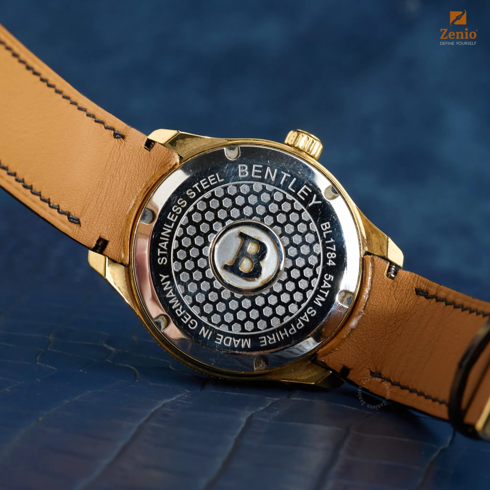 Dây đồng hồ Da Cá sấu Màu đen bo tròn cho đồng hồ Bentley 2