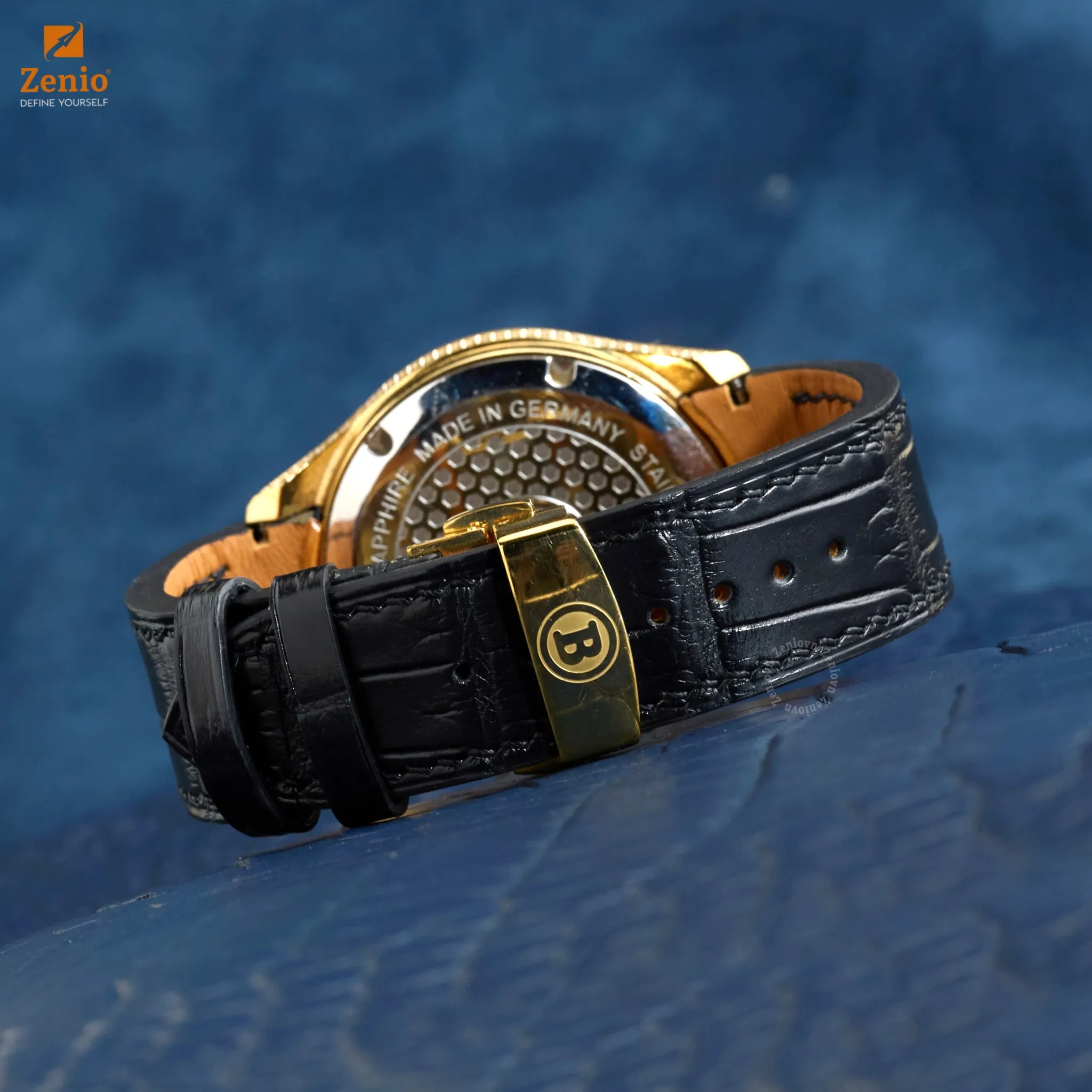 Dây đồng hồ Da Cá sấu Màu đen bo tròn cho đồng hồ Bentley 3