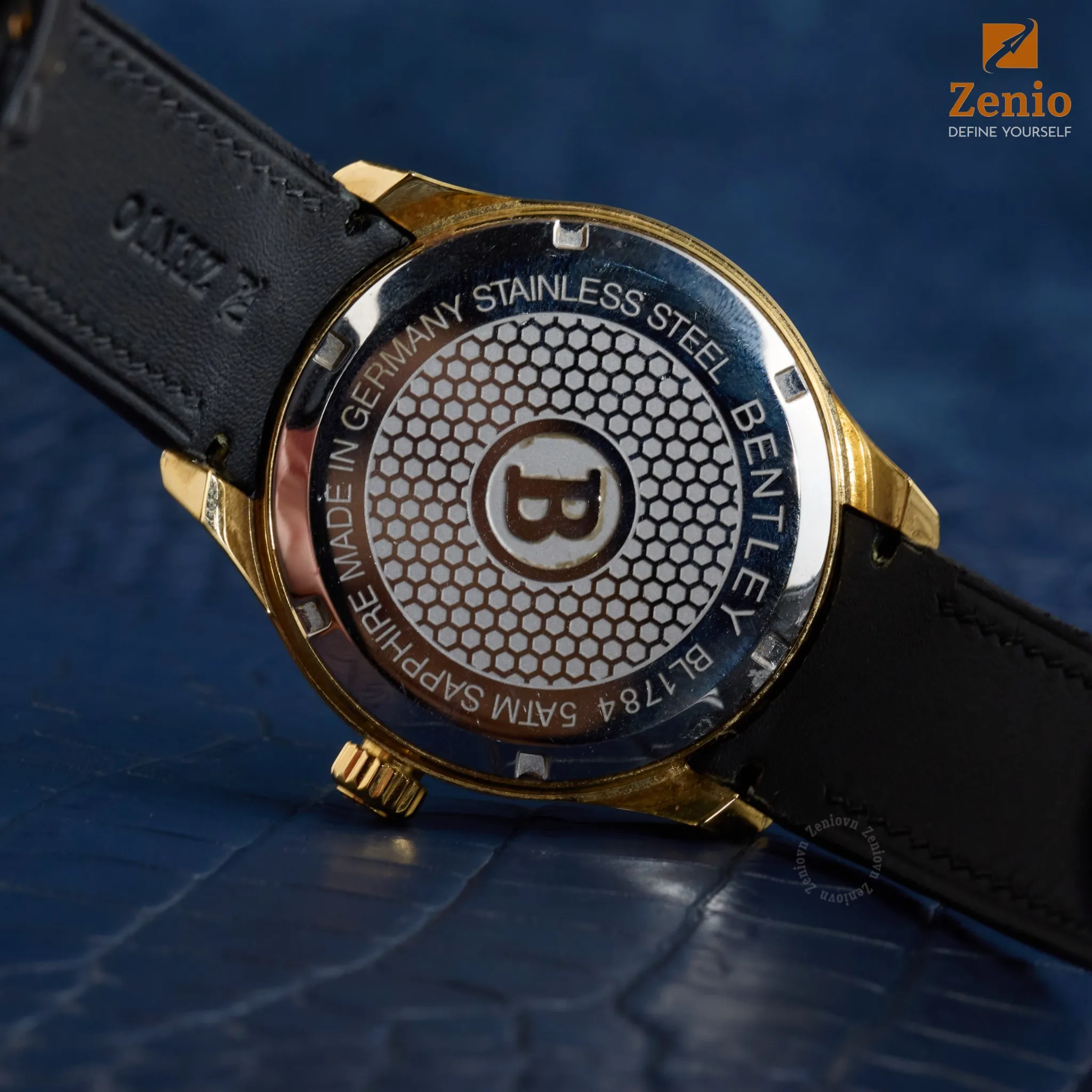 Dây đồng hồ Da Cá sấu Màu đen bo tròn cho đồng hồ Bentley 4