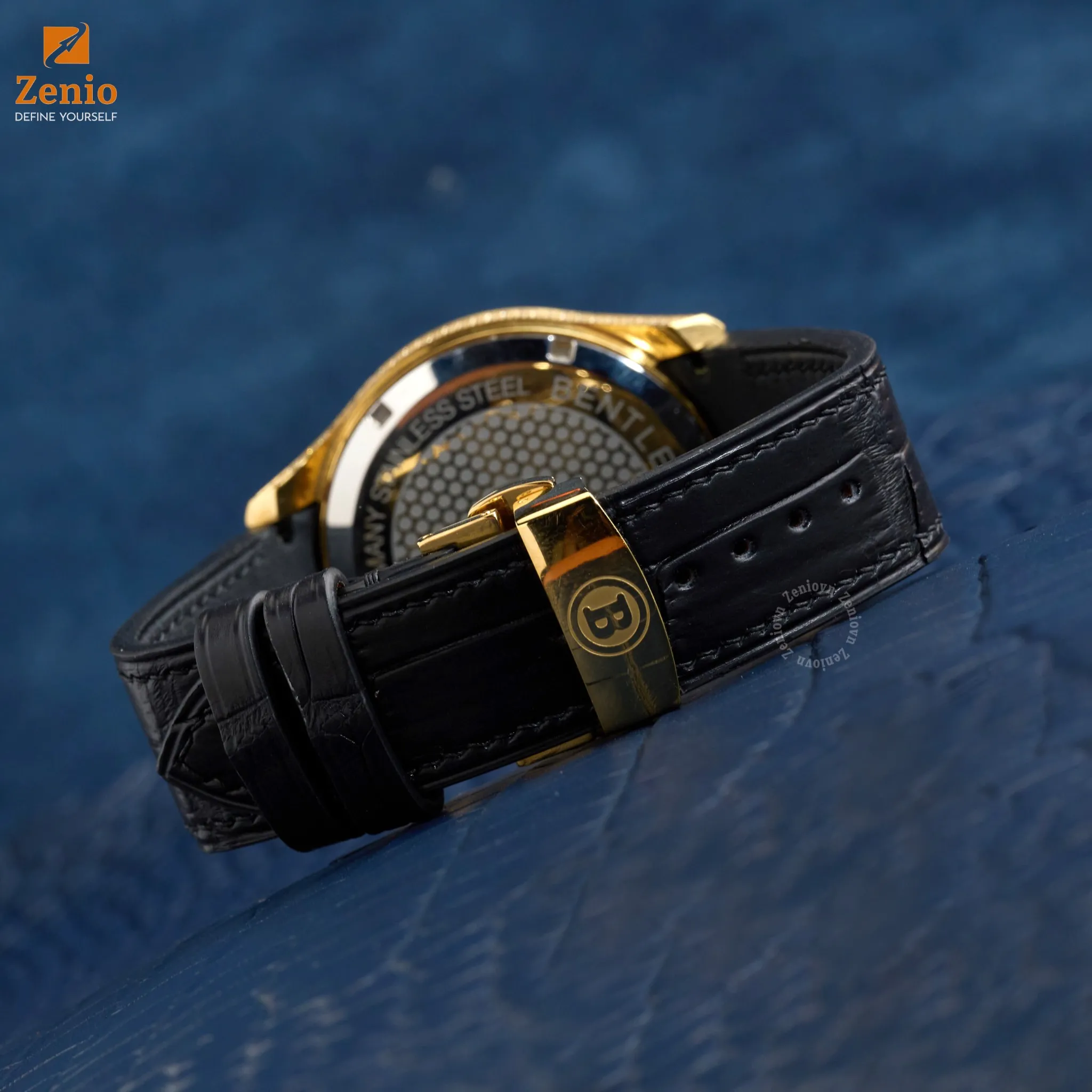 Dây đồng hồ Da Cá sấu Màu đen bo tròn cho đồng hồ Bentley 5