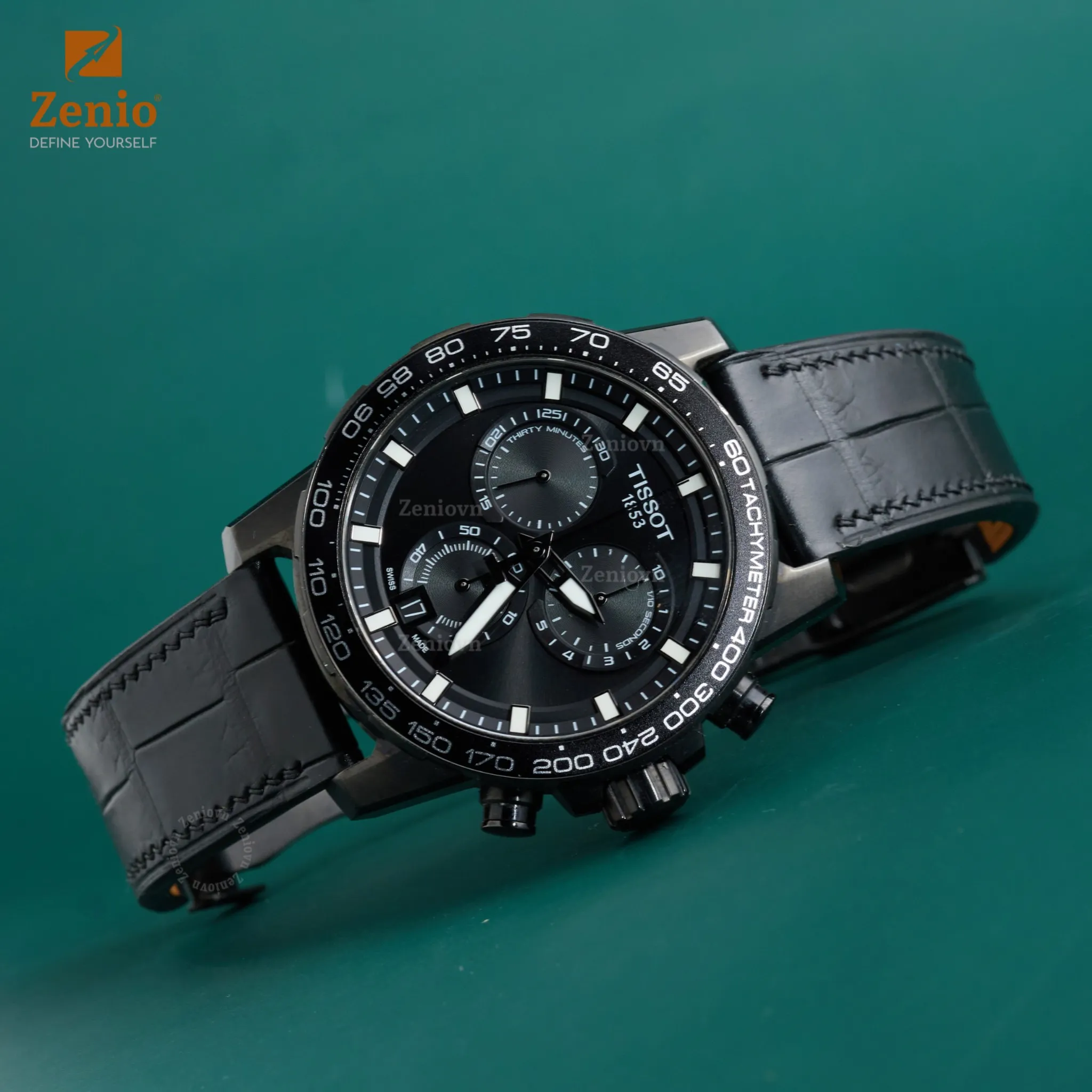 Dây đồng hồ Da Cá sấu Màu đen cho đồng hồ Tissot