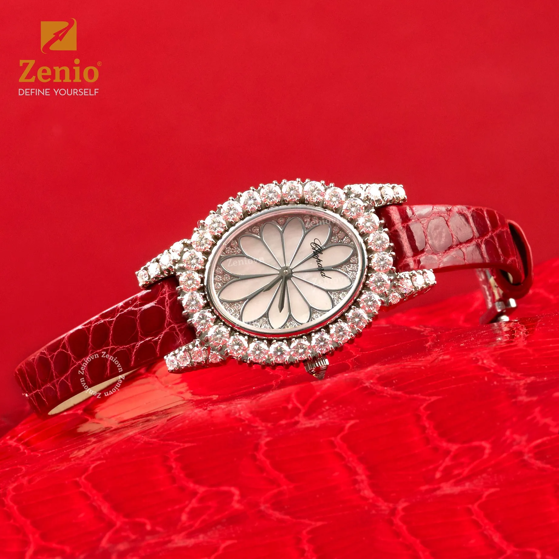 Dây đồng hồ Da Cá sấu Màu đỏ cho đồng hồ Chopard 5