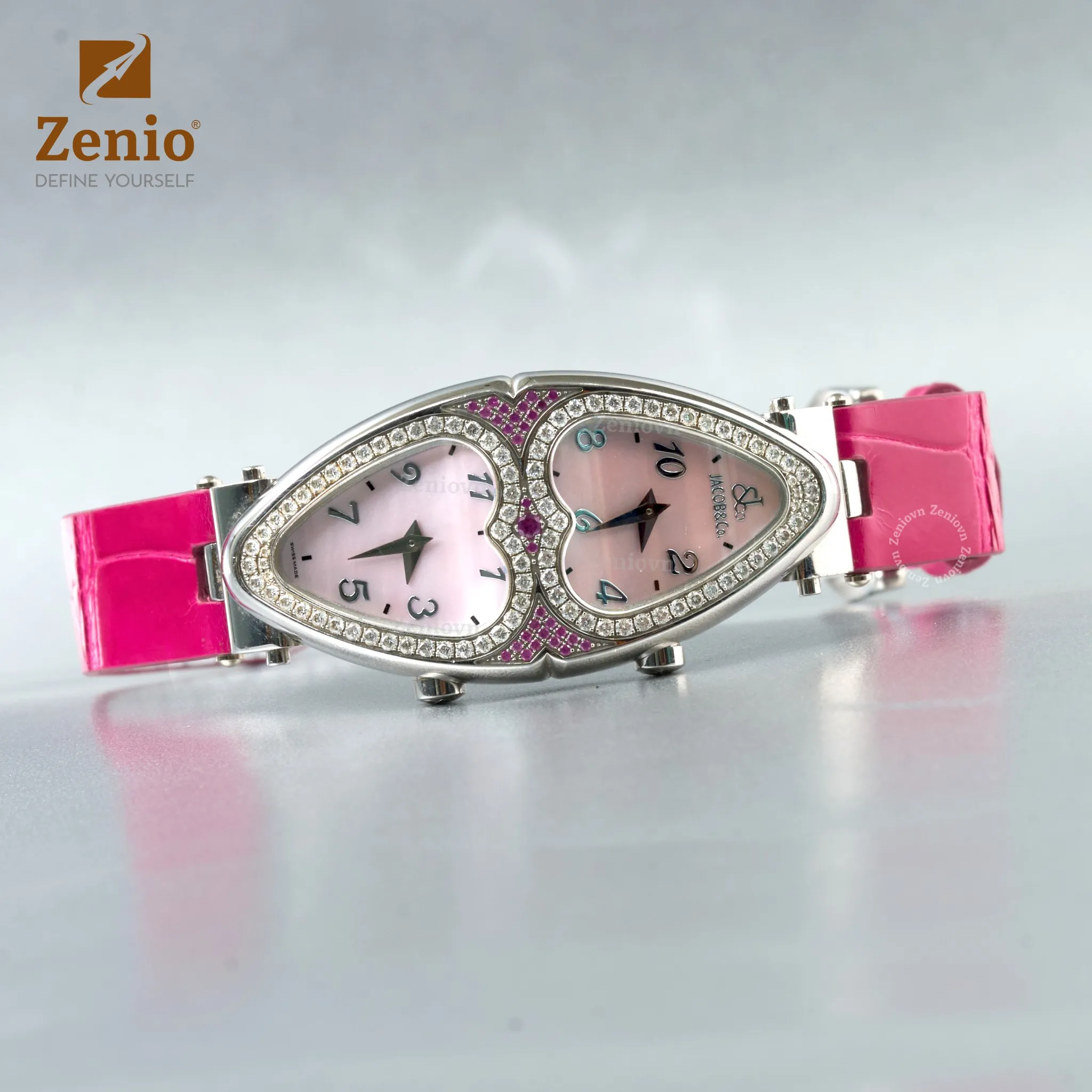 Dây đồng hồ Da Cá sấu Màu hồng cho đồng hồ Jacob & Co Heart To Heart 2