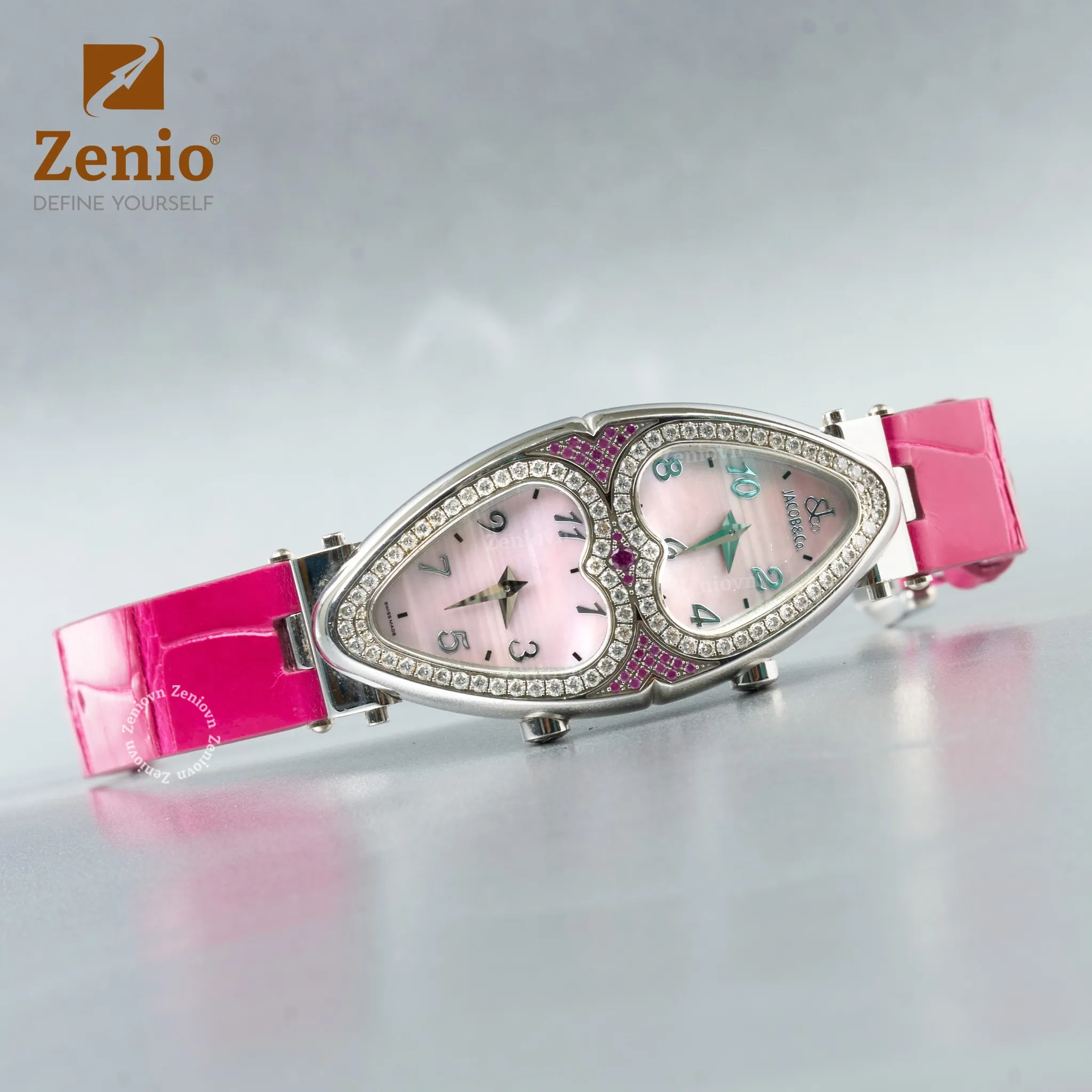 Dây đồng hồ Da Cá sấu Màu hồng cho đồng hồ Jacob & Co Heart To Heart 4