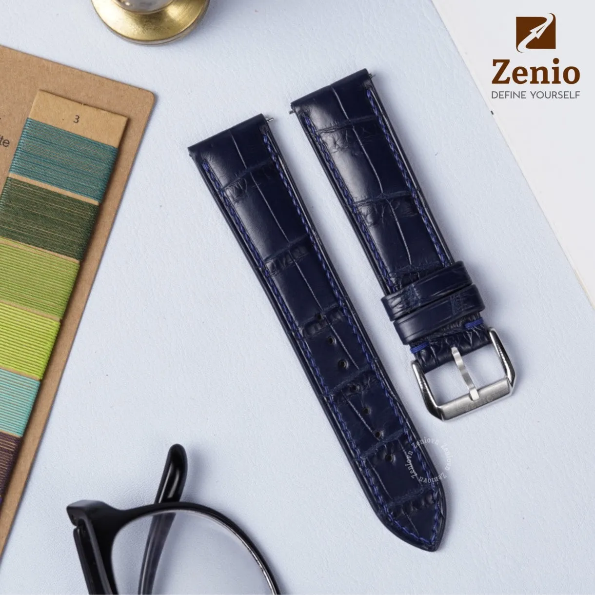 Dây đồng hồ Da Cá sấu Màu xanh navy cho đồng hồ Tag Heuer