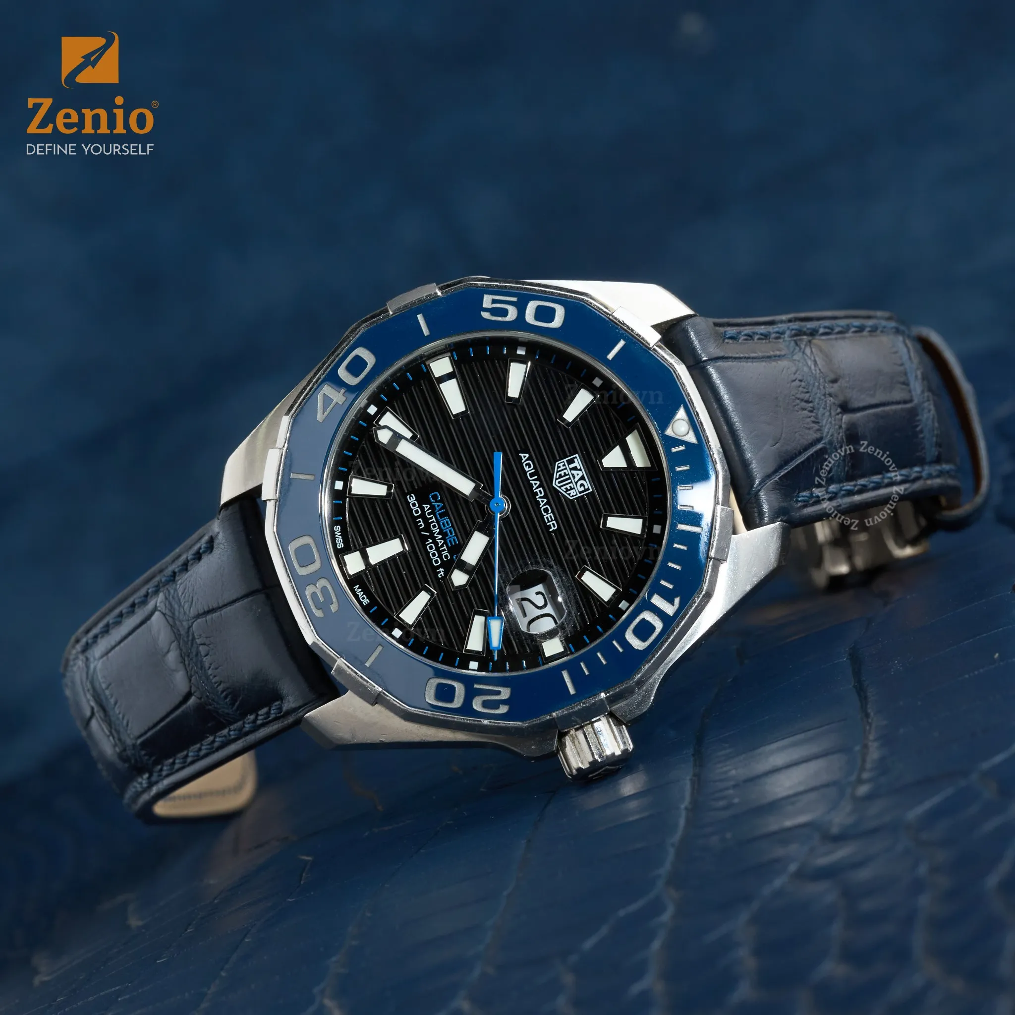 Dây đồng hồ Da Cá sấu Màu xanh navy cho đồng hồ Tag Heuer