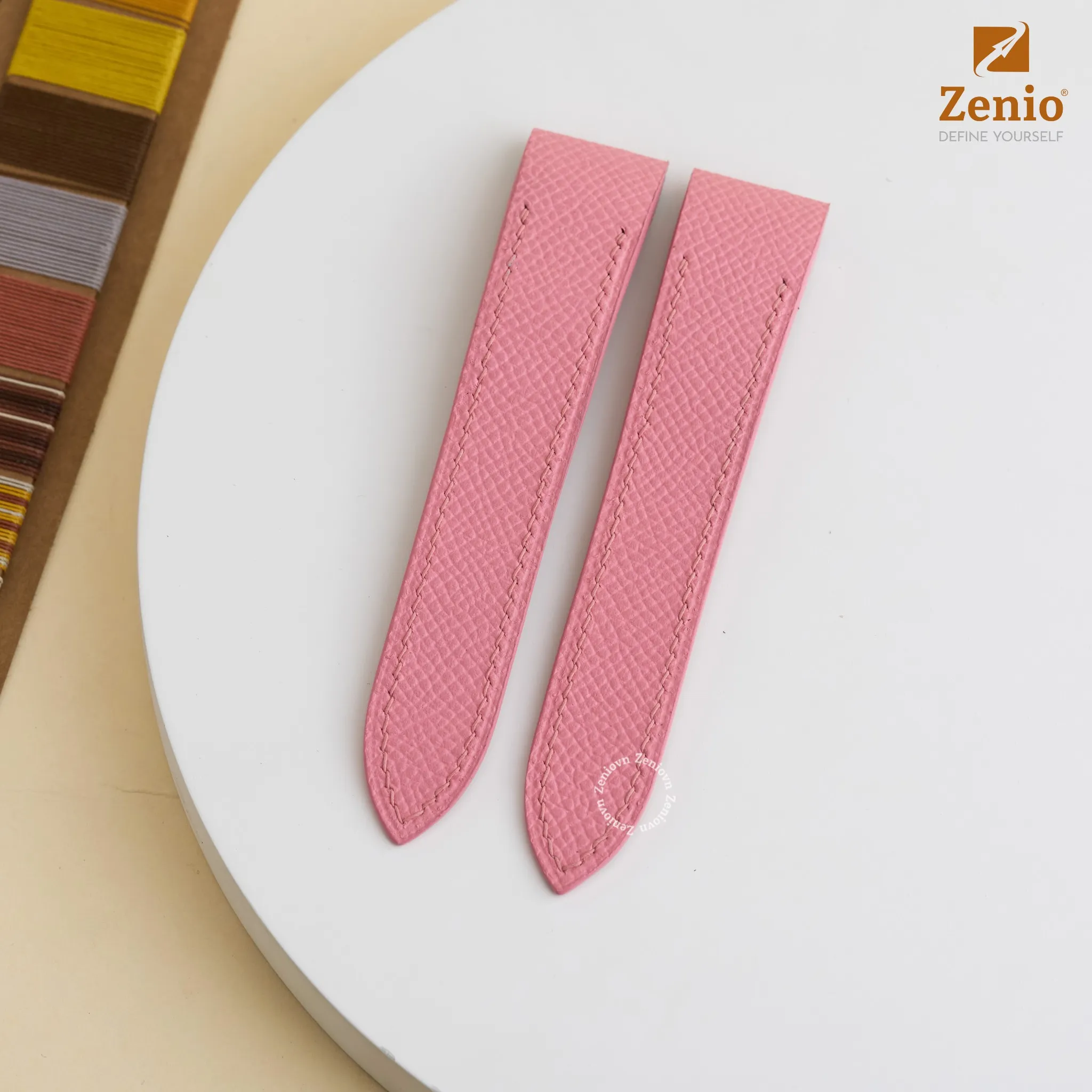 Dây đồng hồ Da Epsom Màu Hồng Baby cho đồng hồ Cartier Santos