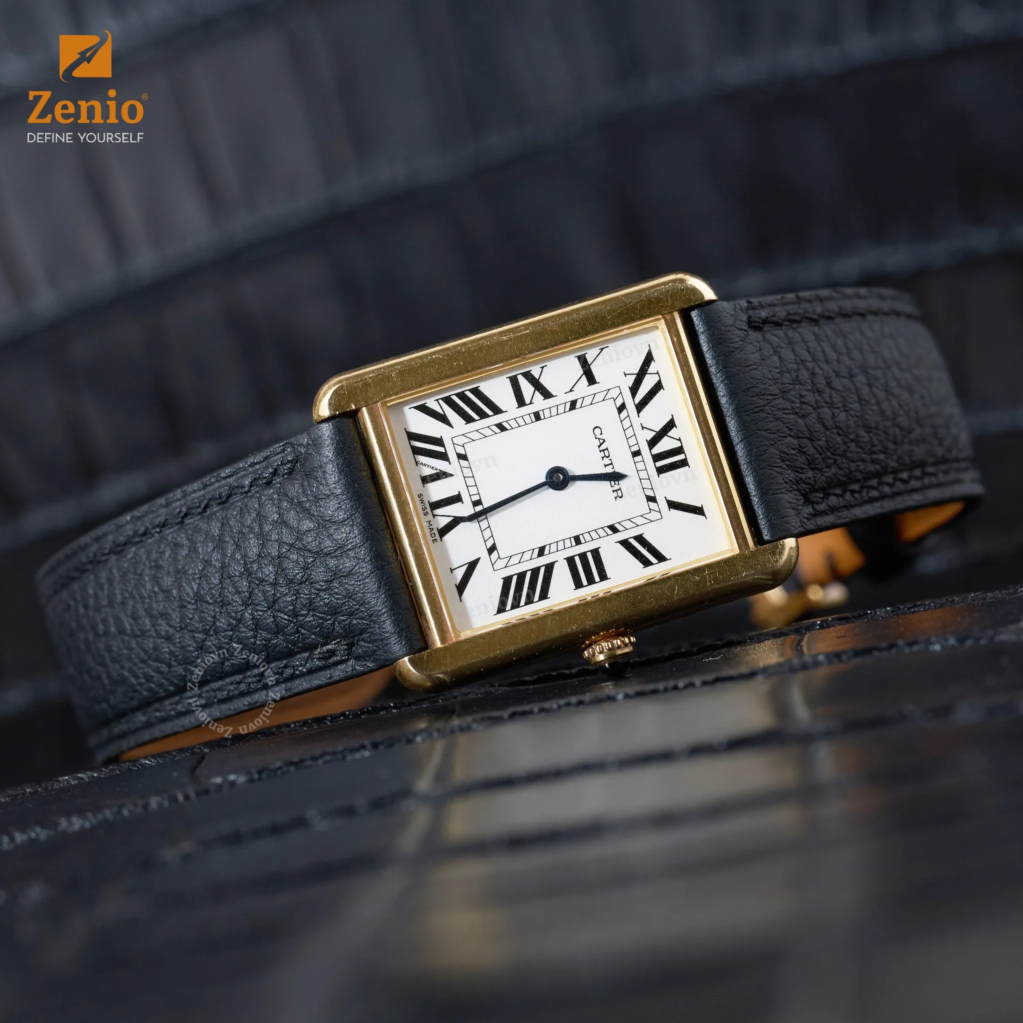 Dây đồng hồ Da Togo Màu đen cho đồng hồ Cartier Tank 2