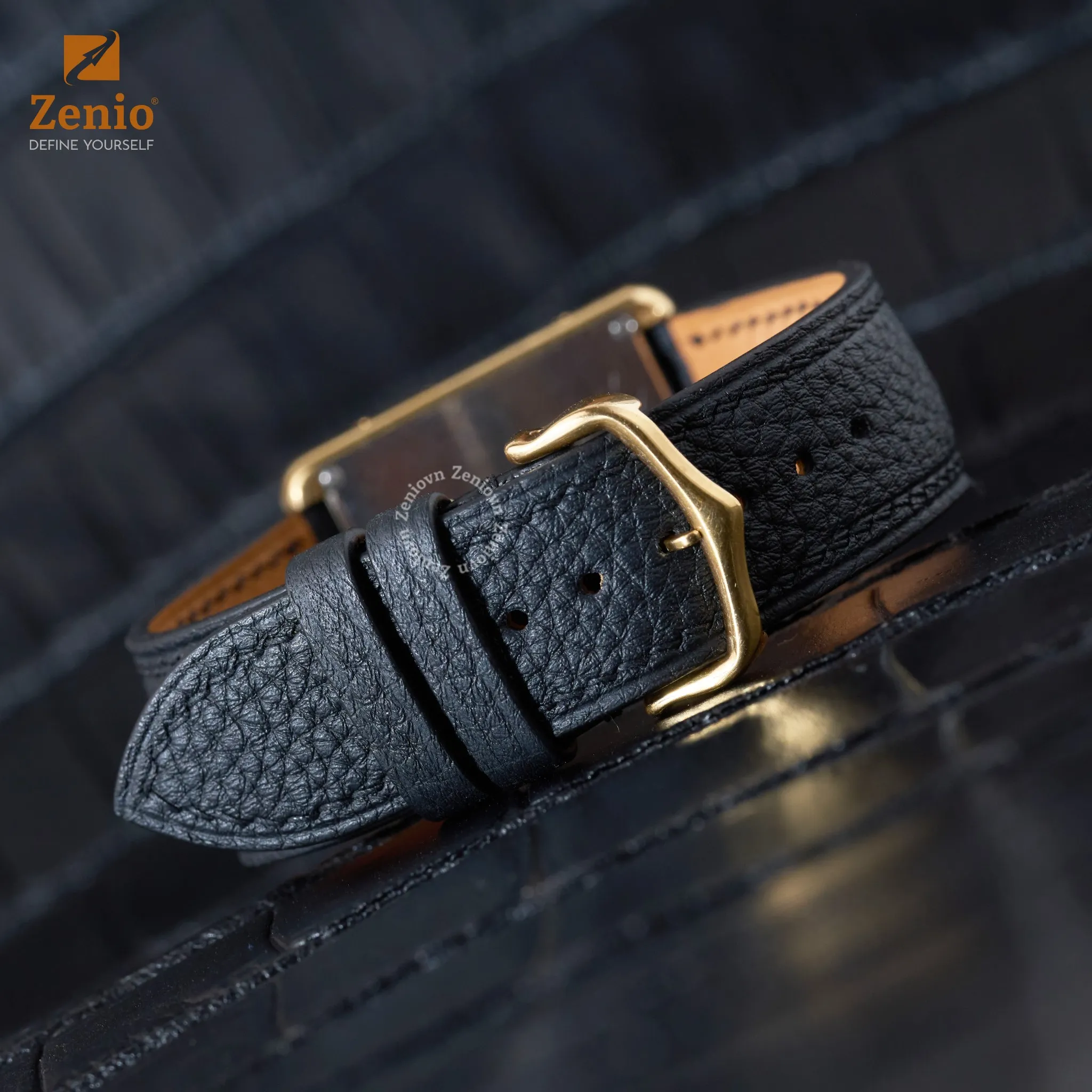 Dây đồng hồ Da Togo Màu đen cho đồng hồ Cartier Tank 4