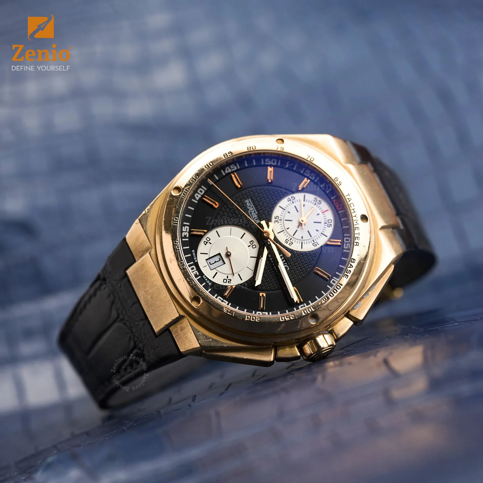 Dây đồng hồ Da cá sấu Đen 2 mặt Có cốt connector cho đồng hồ IWC Ingenieur 3