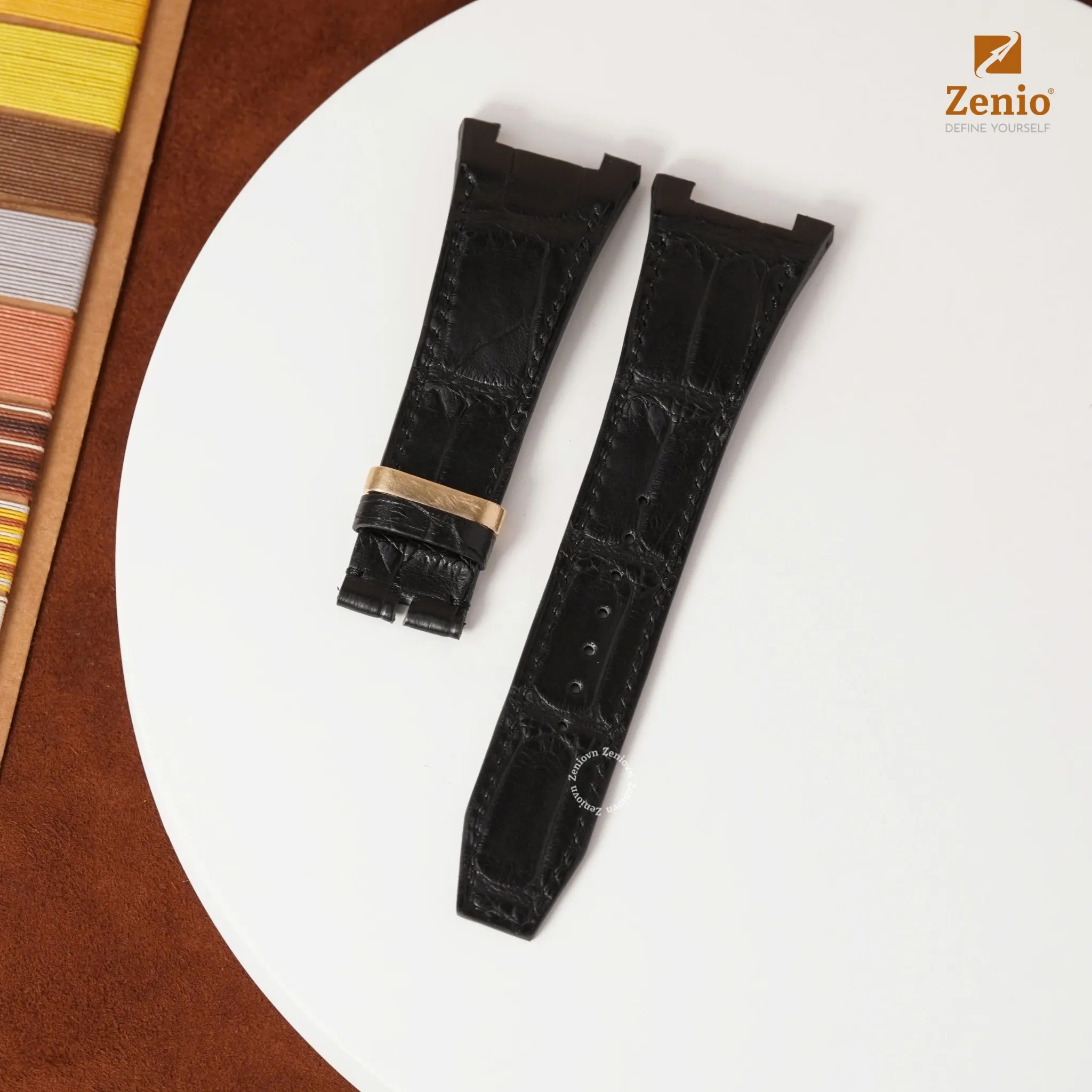 Dây đồng hồ Da cá sấu Đen 2 mặt Có cốt connector cho đồng hồ IWC Ingenieur