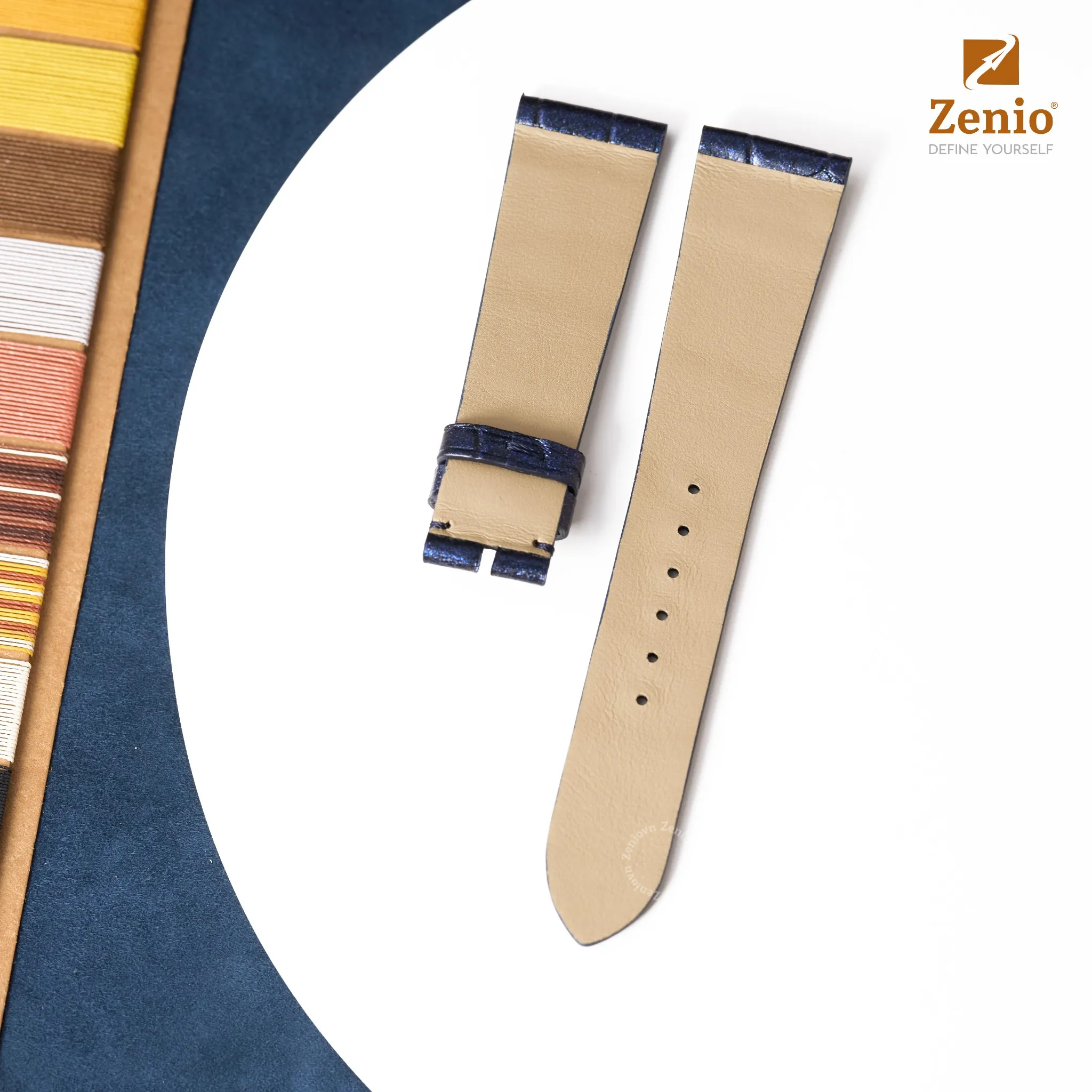 Dây đồng hồ Da cá sấu Màu Xanh Galaxy cho đồng hồ Zenith Captain Chronograph El Primero 1