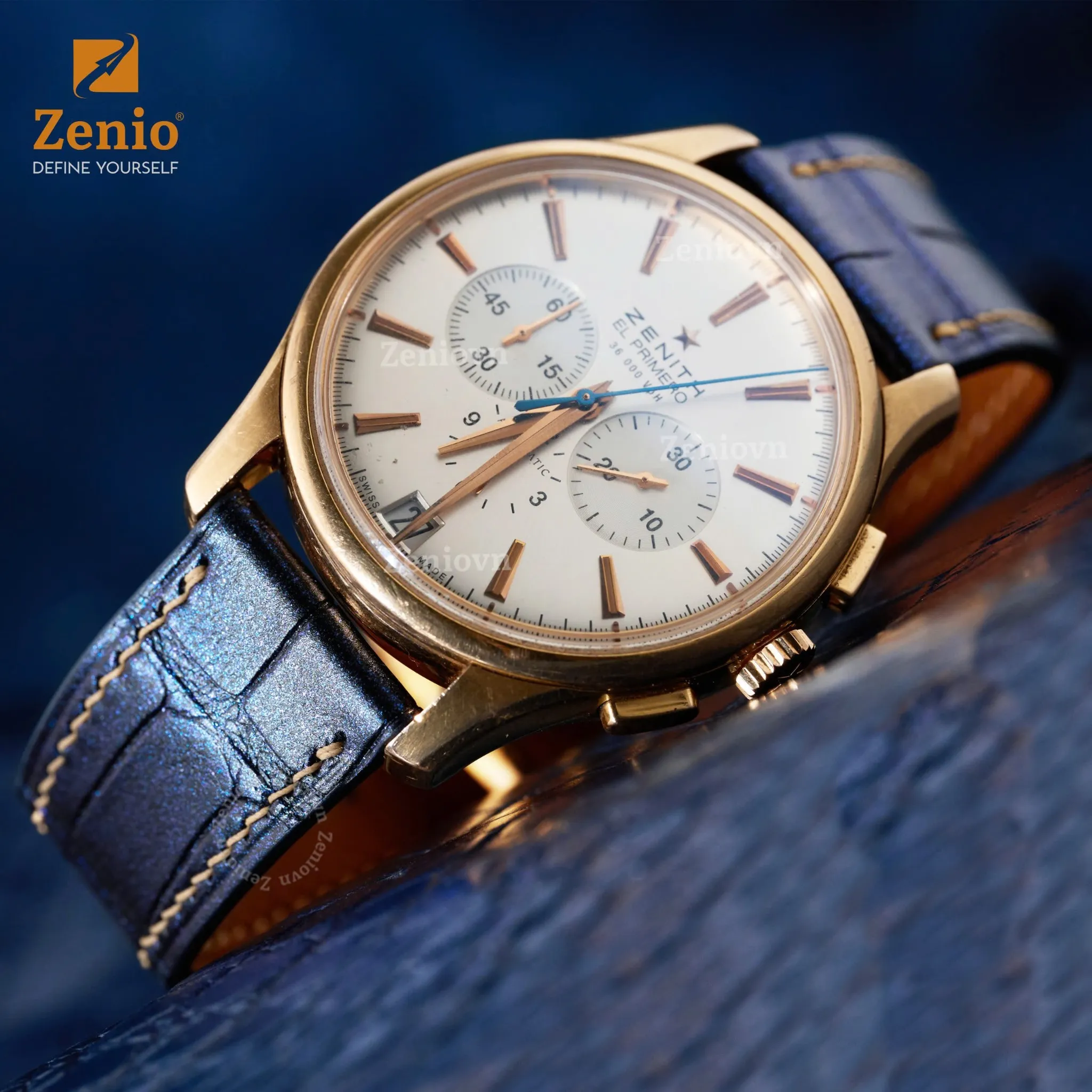 Dây đồng hồ Da cá sấu Màu Xanh Galaxy cho đồng hồ Zenith Captain Chronograph El Primero 4