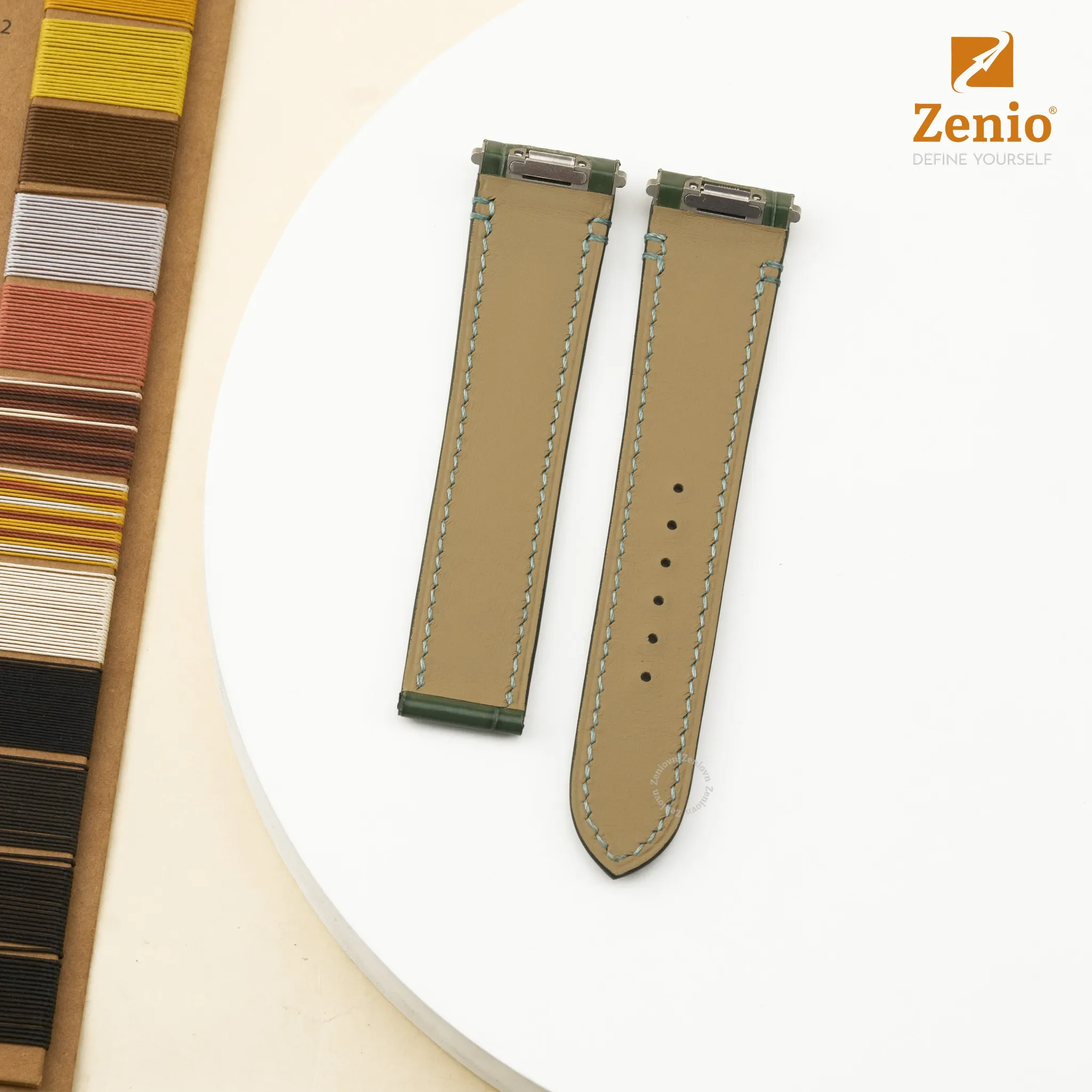 Dây đồng hồ Da cá sấu Màu Xanh Khaki cho đồng hồ Cartier Santos 1