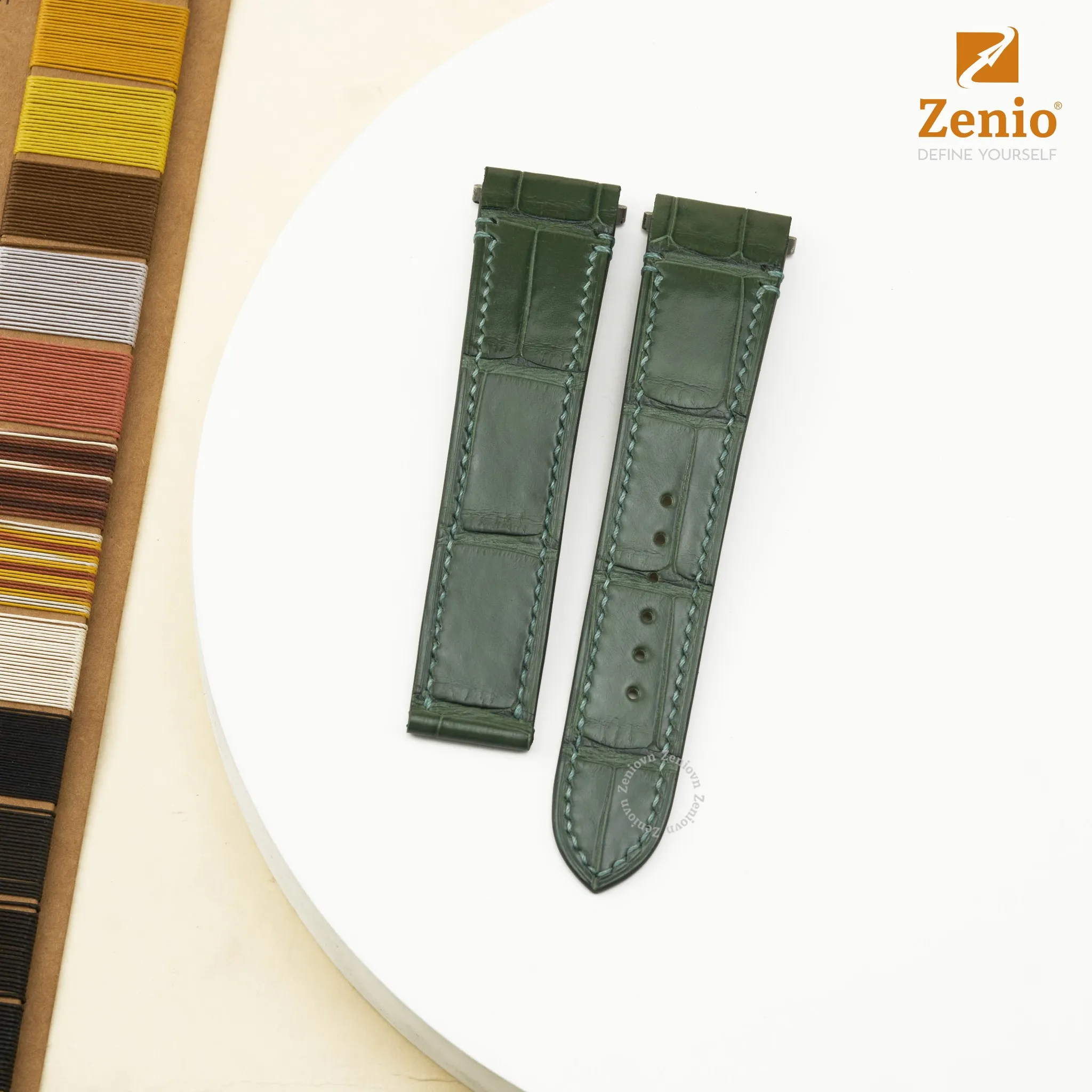 Dây đồng hồ Da cá sấu Màu Xanh Khaki cho đồng hồ Cartier Santos